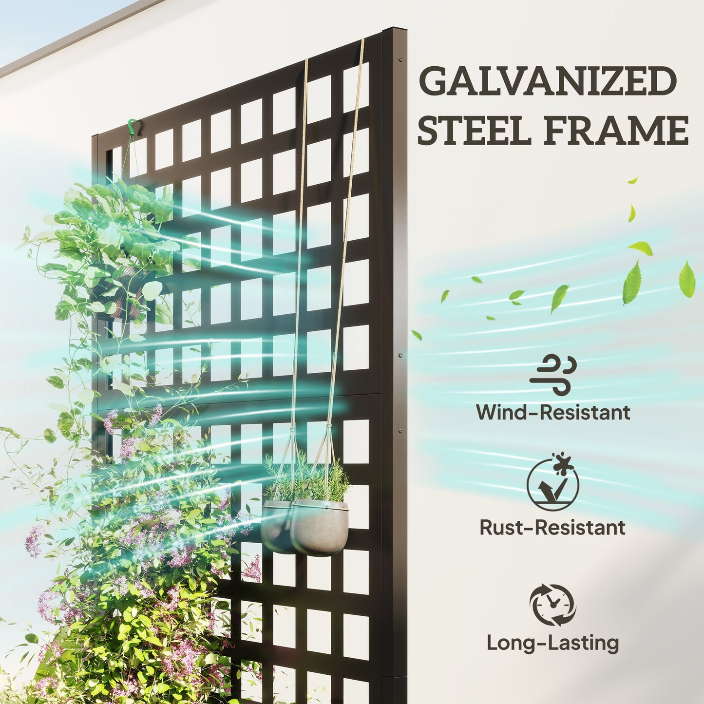 Galvanized Raised Garden Bed with Trellis, Metal Planter Box with Drainage Holes, Outdoor Privacy Screen for Climbing Plants, Vegetable, Vines, 35" x 16" x 70"
