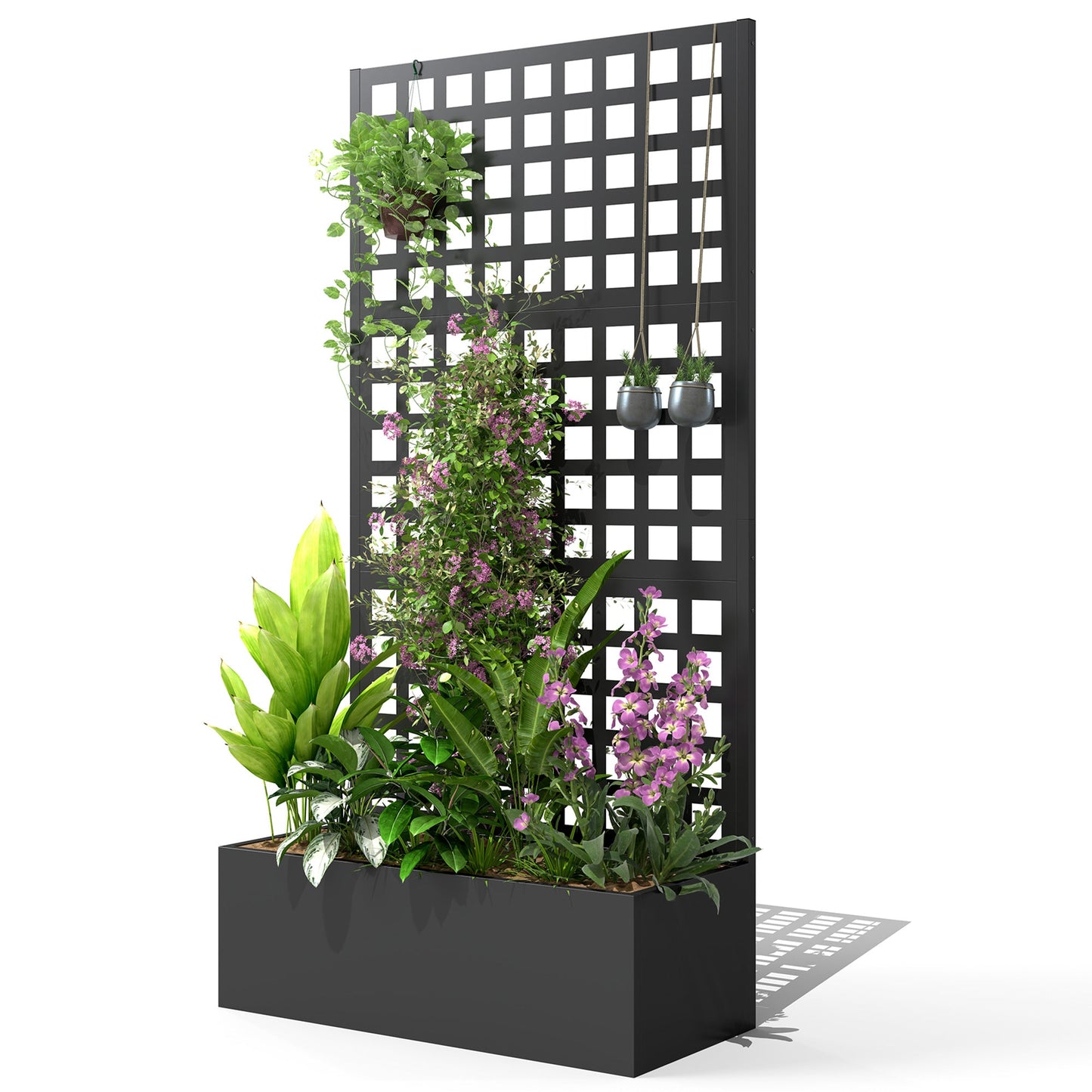 Galvanized Raised Garden Bed with Trellis, Metal Planter Box with Drainage Holes, Outdoor Privacy Screen for Climbing Plants, Vegetable, Vines, 35" x 16" x 70"