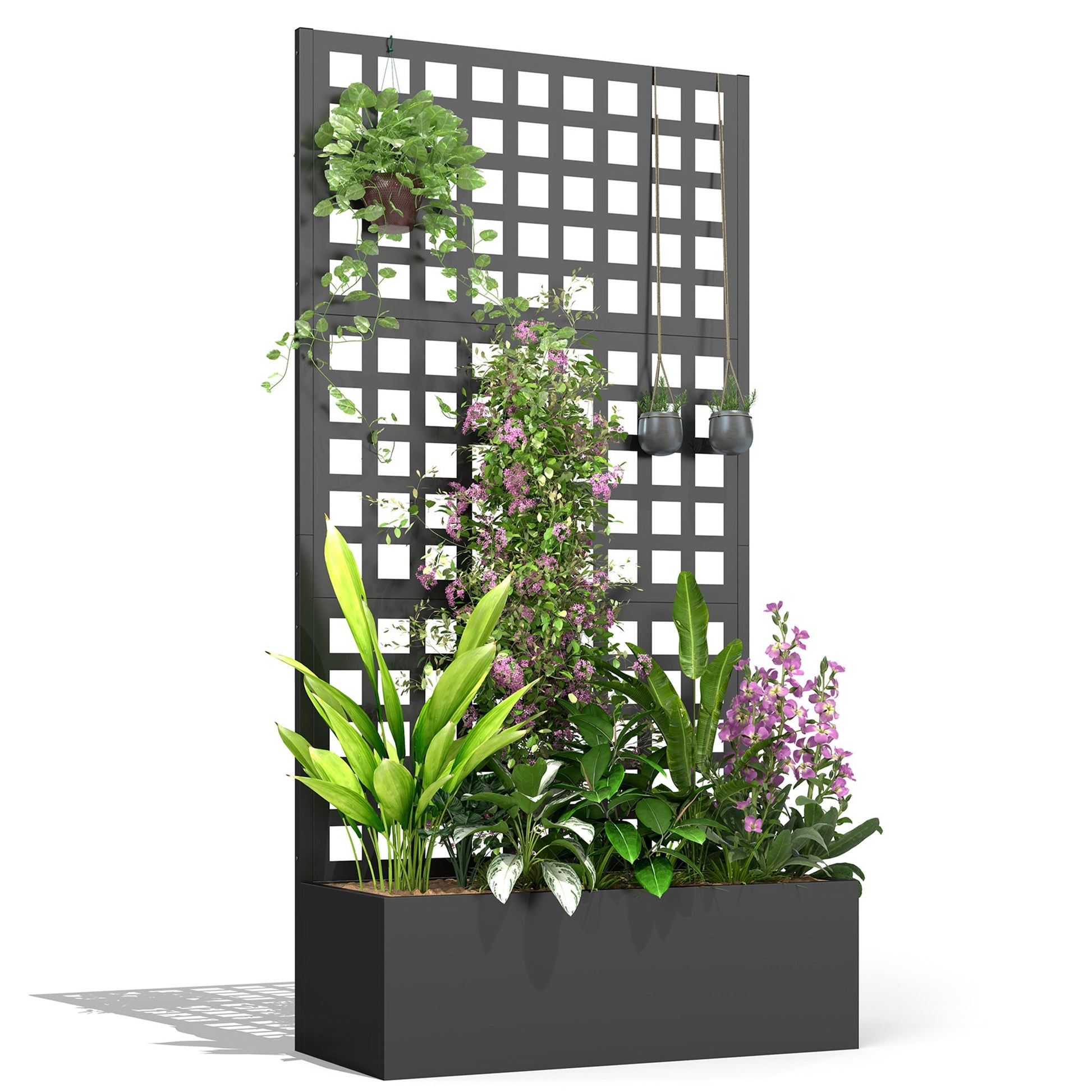 Galvanized Raised Garden Bed with Trellis, Metal Planter Box with Drainage Holes, Outdoor Privacy Screen for Climbing Plants, Vegetable, Vines, 35" x 16" x 70"