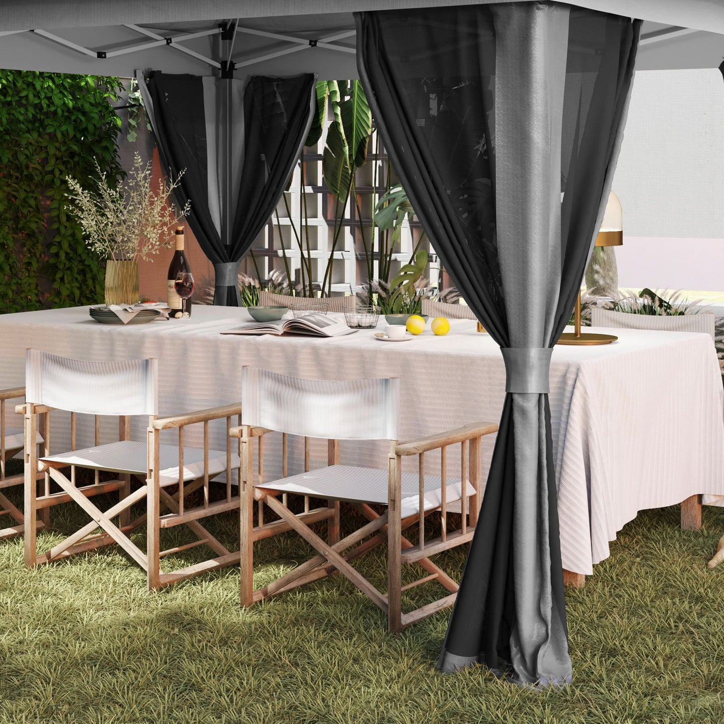 11.7' x 11.7' Pop Up Canopy Tent with Netting, UPF50+ Instant Party Tent Gazebo, Height Adjustable, with Wheeled Carry Bag and Sand Bags for Outdoor, Garden, Patio