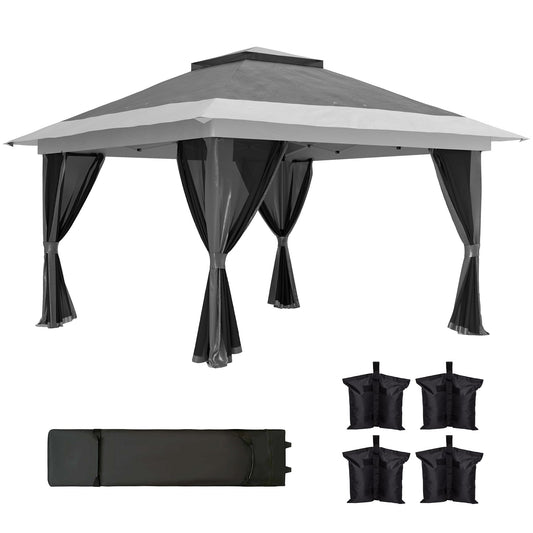 11.7' x 11.7' Pop Up Canopy Tent with Netting, UPF50+ Instant Party Tent Gazebo, Height Adjustable, with Wheeled Carry Bag and Sand Bags for Outdoor, Garden, Patio