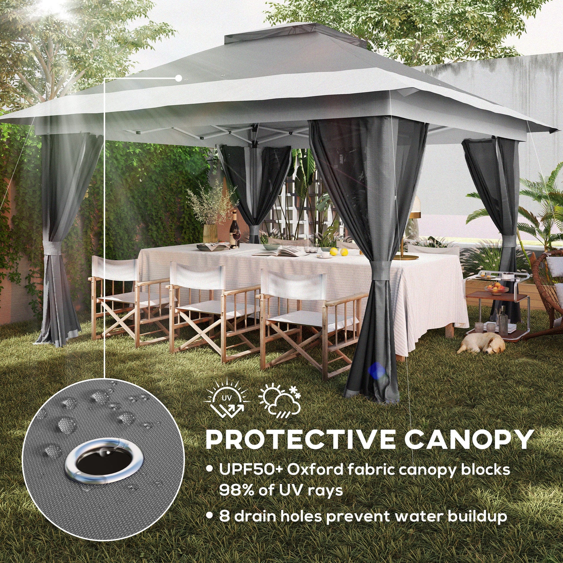 11.7' x 11.7' Pop Up Canopy Tent with Netting, UPF50+ Instant Party Tent Gazebo, Height Adjustable, with Wheeled Carry Bag and Sand Bags for Outdoor, Garden, Patio