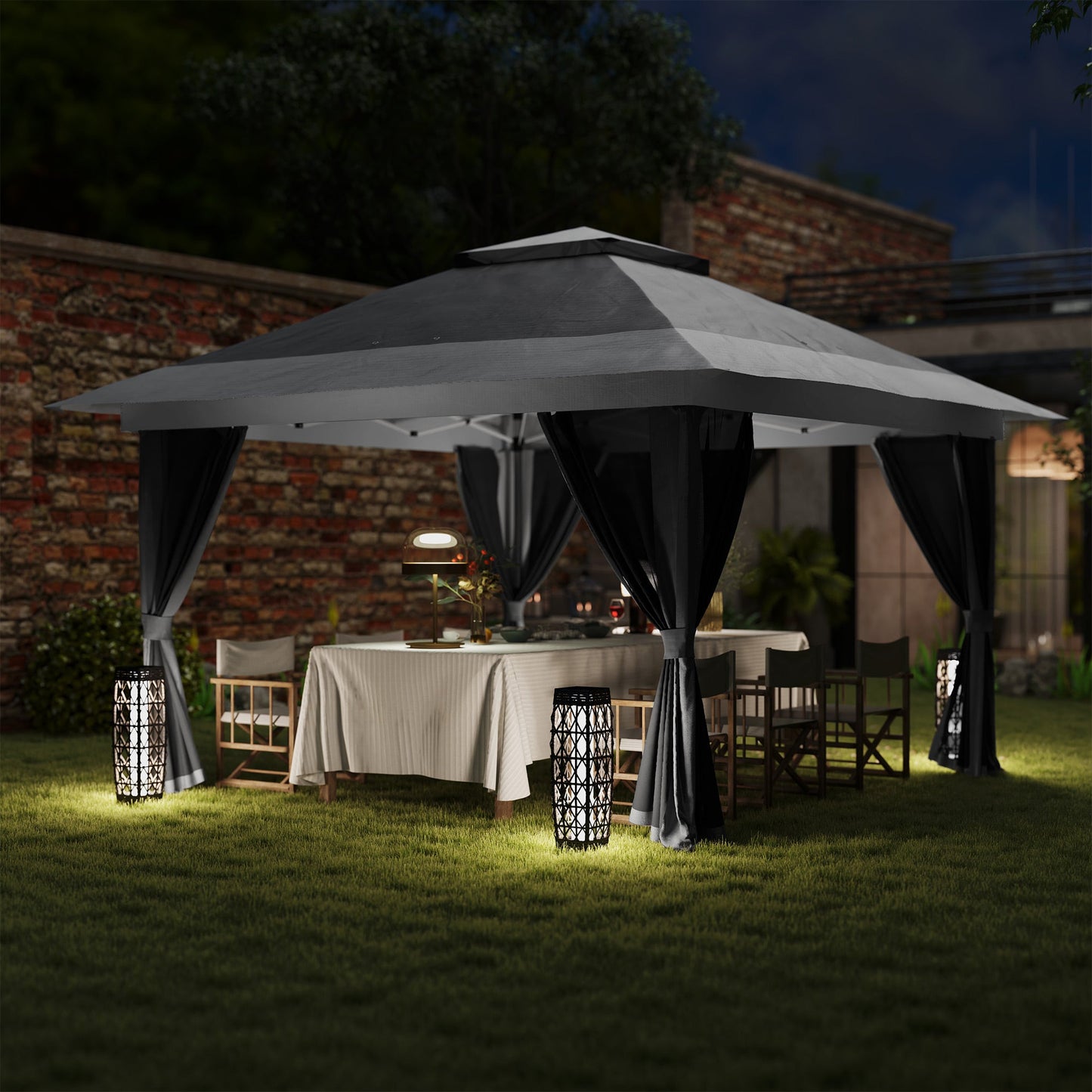 11.7' x 11.7' Pop Up Canopy Tent with Netting, UPF50+ Instant Party Tent Gazebo, Height Adjustable, with Wheeled Carry Bag and Sand Bags for Outdoor, Garden, Patio