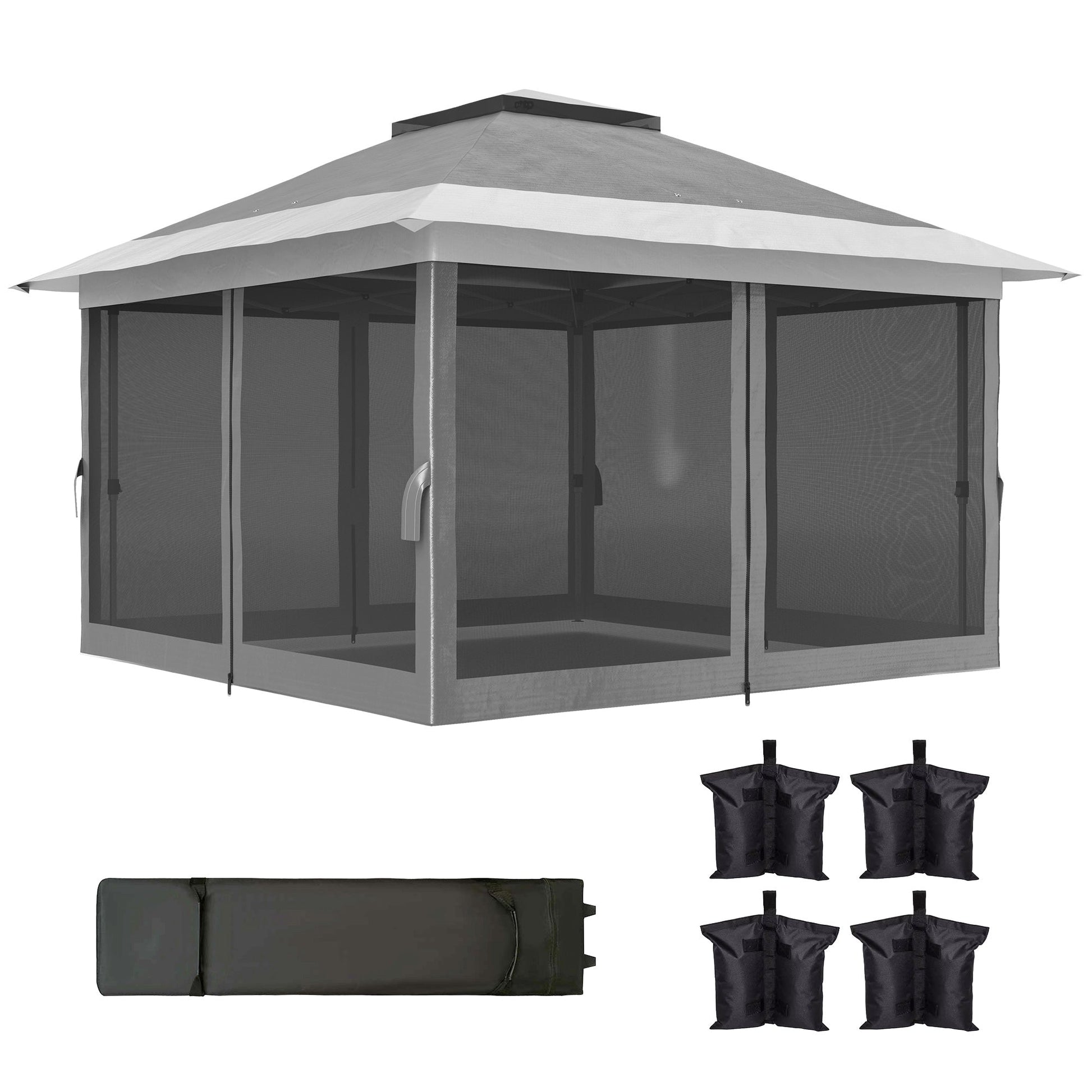 11.7' x 11.7' Pop Up Canopy Tent with Netting, UPF50+ Instant Party Tent Gazebo, Height Adjustable, with Wheeled Carry Bag and Sand Bags for Outdoor, Garden, Patio