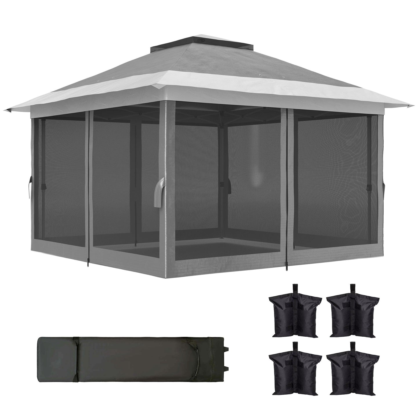 11.7' x 11.7' Pop Up Canopy Tent with Netting, UPF50+ Instant Party Tent Gazebo, Height Adjustable, with Wheeled Carry Bag and Sand Bags for Outdoor, Garden, Patio