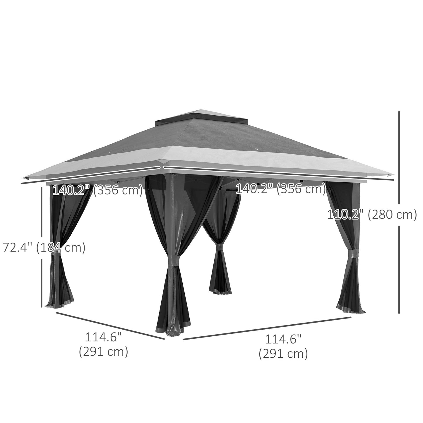 11.7' x 11.7' Pop Up Canopy Tent with Netting, UPF50+ Instant Party Tent Gazebo, Height Adjustable, with Wheeled Carry Bag and Sand Bags for Outdoor, Garden, Patio