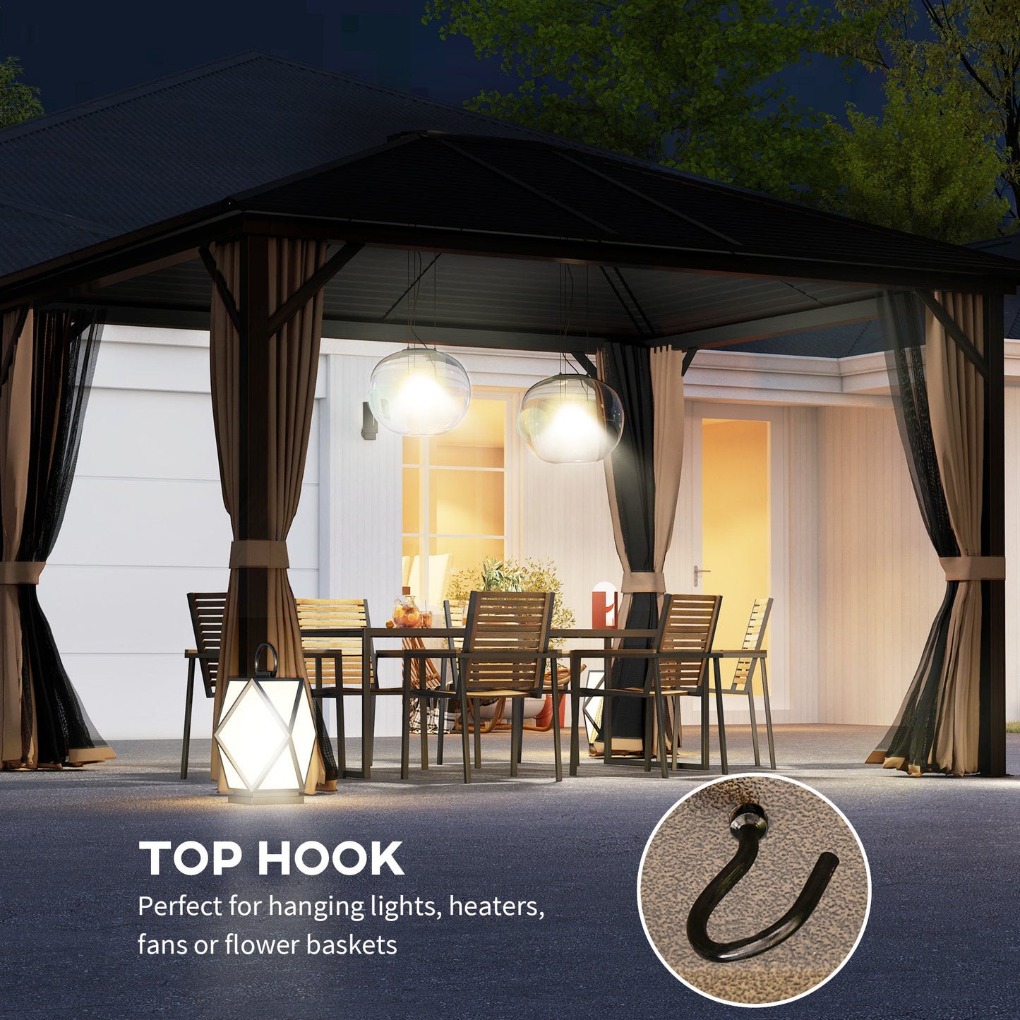 10' x 12' Deluxe Hardtop Gazebo with Metal Roof, Aluminum Frame Patio Gazebo Garden Sun Shelter Outdoor Pavilion with Curtains and Netting, Coffee