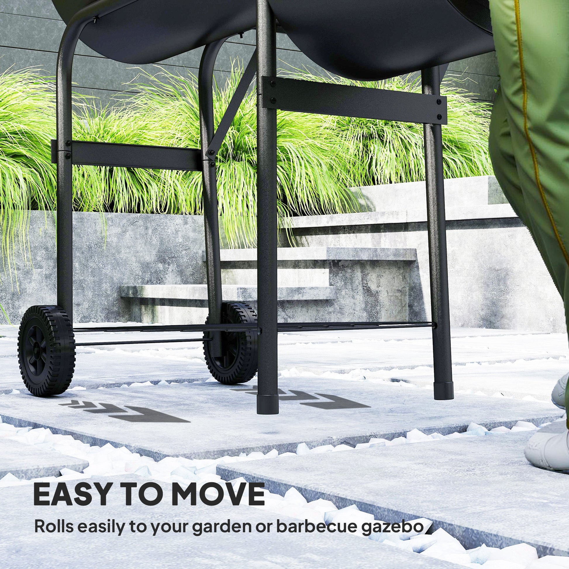 Portable Outdoor Charcoal BBQ Grill with Offset Smoker, Barbecue Grill with Spacious Cooking Area, 2 Shelves, Thermometer, Wheels for Patio Backyard Party, Black