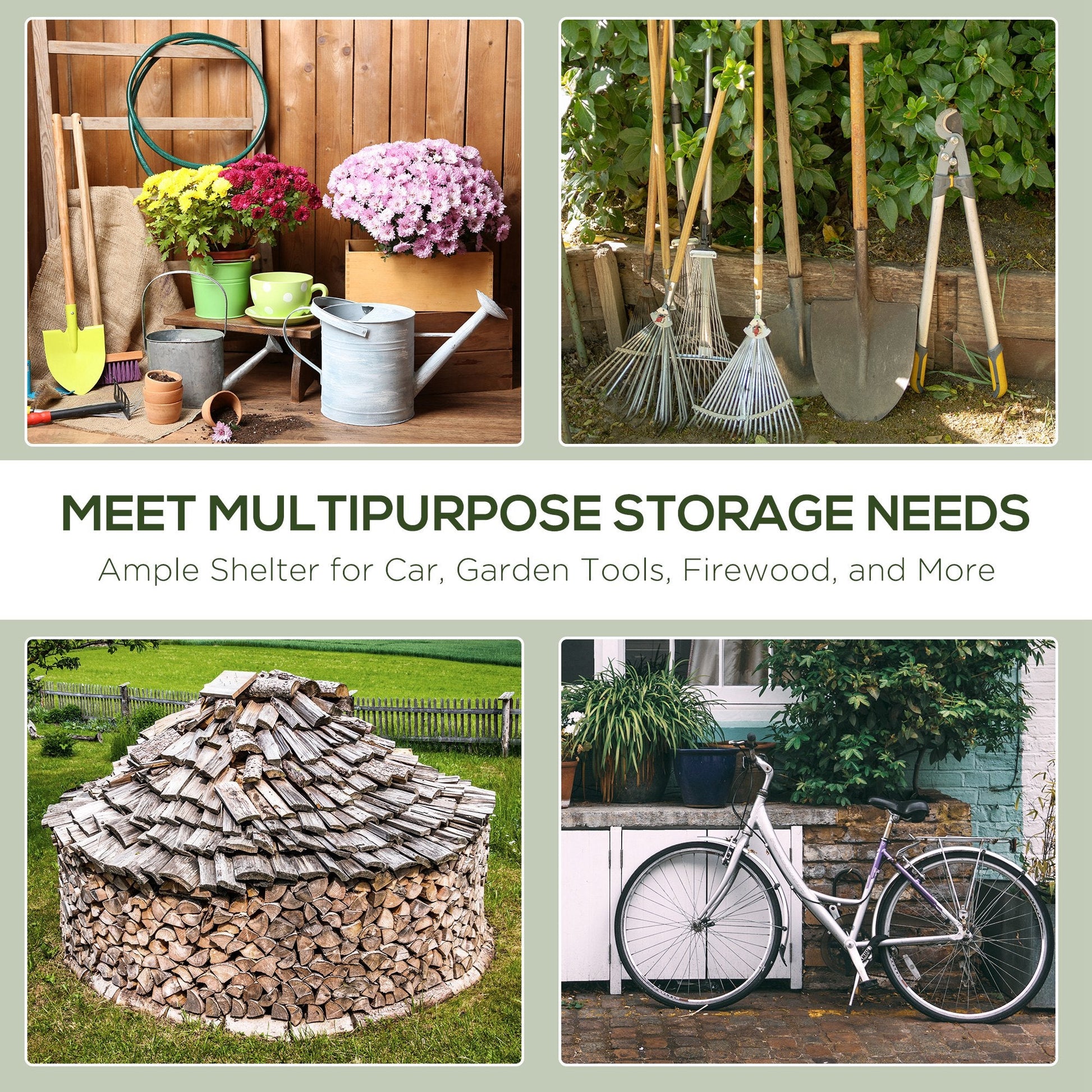 7.9' x 6.6' Garden Storage Tent, Heavy Duty Bike Shed, Patio Storage Shelter w/ Metal Frame and Double Zipper Doors, Green