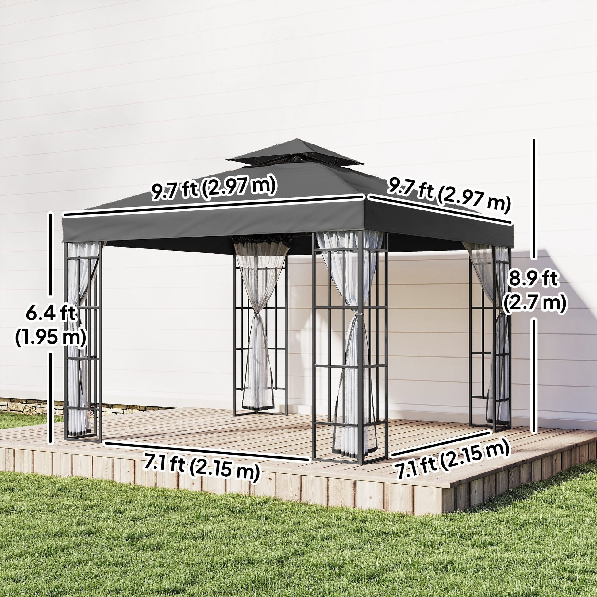 10'x10' Garden Gazebo Patio Canopy Portable Party Event Backyard w/ Mosquito Netting, Dark Grey