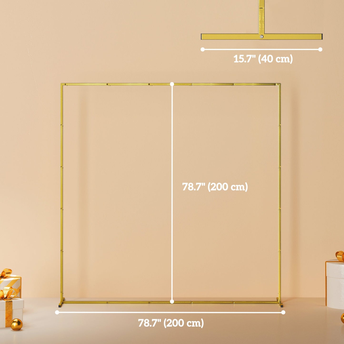 6.6 FT Wedding Arch Backdrop Stand, Square Wedding Arch with U-shaped Stakes, Gold Metal Backdrop Stand for Birthday Parties, Bridal Showers, Graduation, Ceremony
