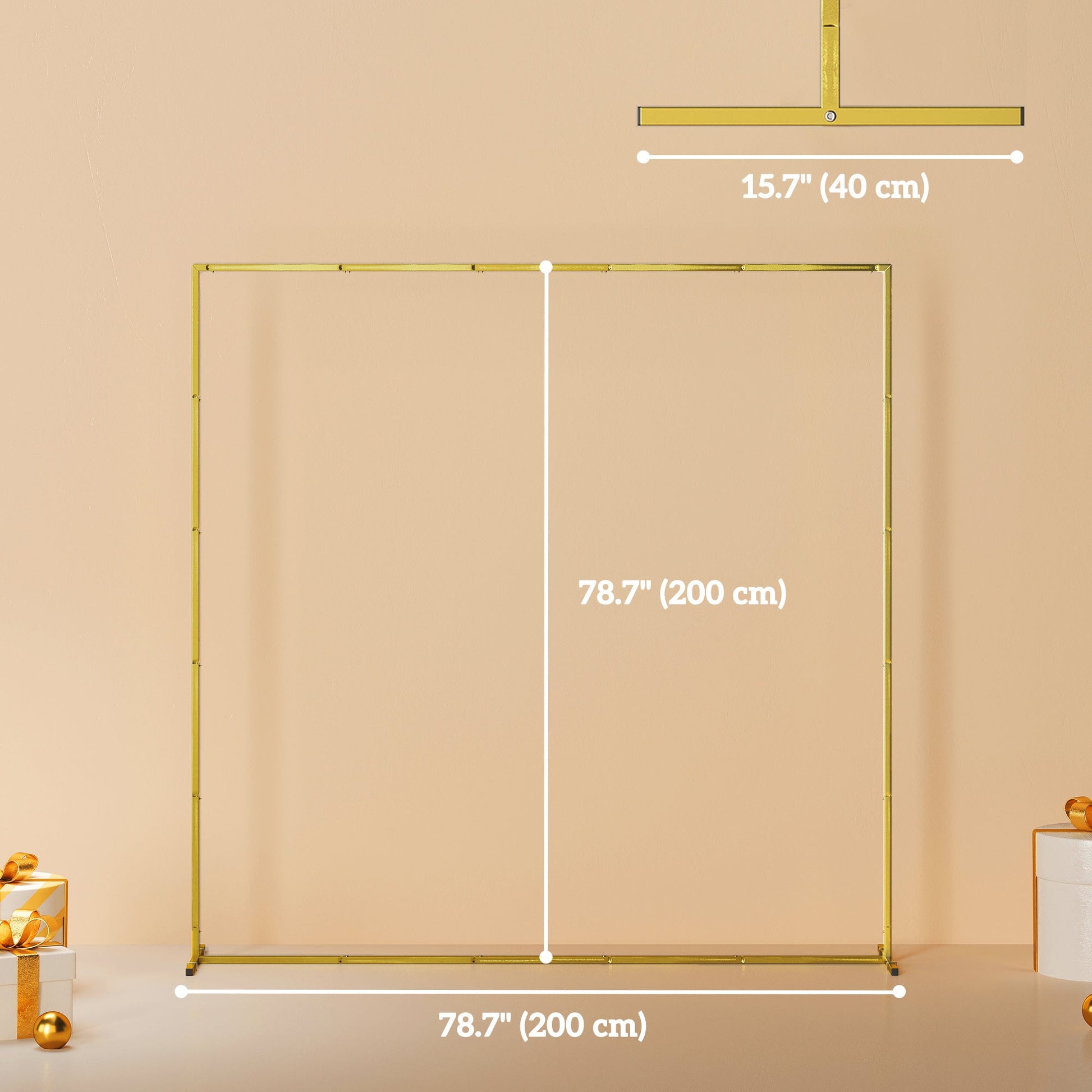 6.6 FT Wedding Arch Backdrop Stand, Square Wedding Arch with U-shaped Stakes, Gold Metal Backdrop Stand for Birthday Parties, Bridal Showers, Graduation, Ceremony