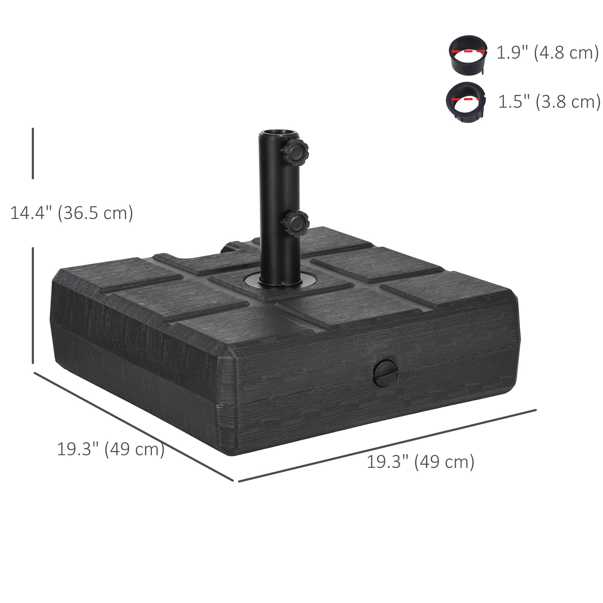 88 lbs. Fillable Umbrella Base with Steel, Umbrella Holder for 1.5" or 1.9" Umbrella Poles, Square & Reversible Heavy Duty Market Umbrella Stand, Black