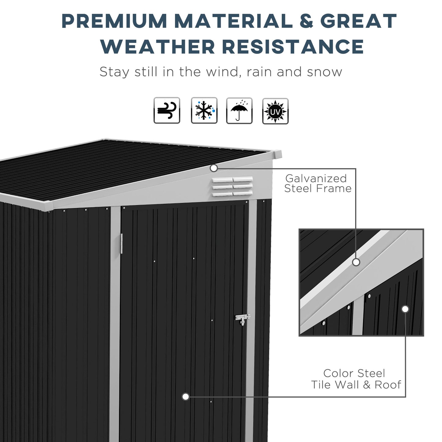 4' x 6' Steel Garden Storage Shed Lean to Shed Outdoor Metal Tool House with Lockable Door and 2 Air Vents for Backyard, Patio, Lawn, Dark Grey