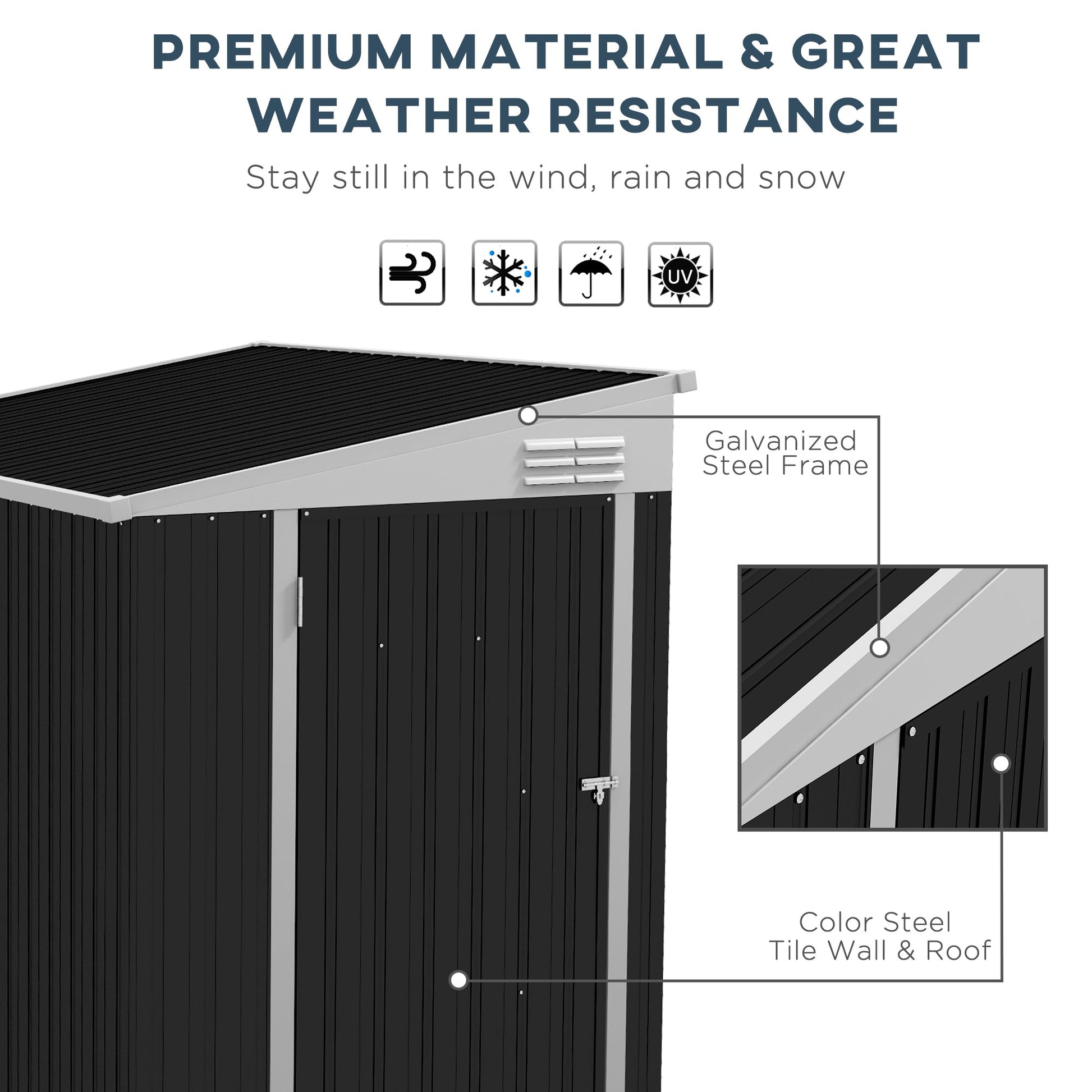 4' x 6' Steel Garden Storage Shed Lean to Shed Outdoor Metal Tool House with Lockable Door and 2 Air Vents for Backyard, Patio, Lawn, Dark Grey