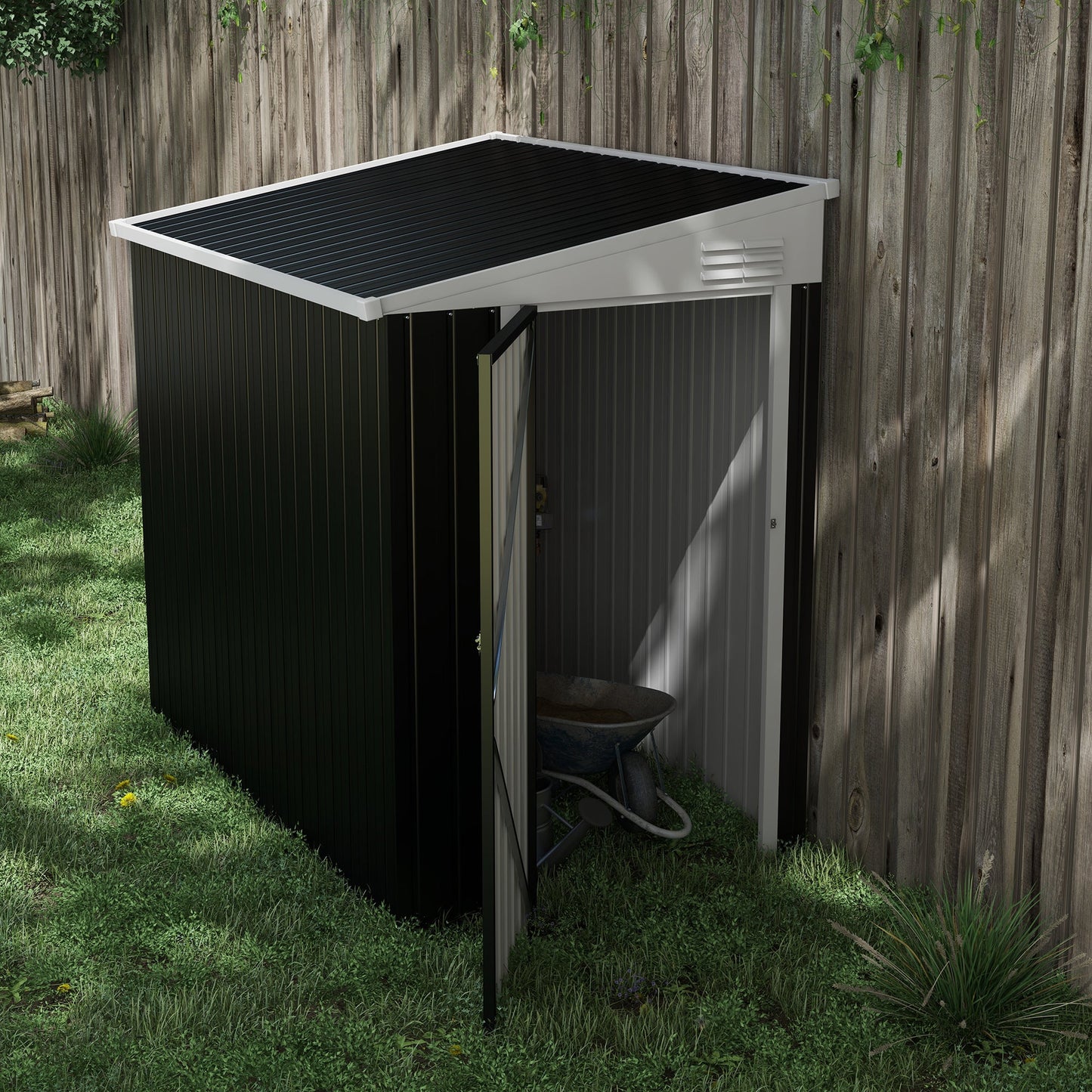 4' x 6' Steel Garden Storage Shed Lean to Shed Outdoor Metal Tool House with Lockable Door and 2 Air Vents for Backyard, Patio, Lawn, Dark Grey