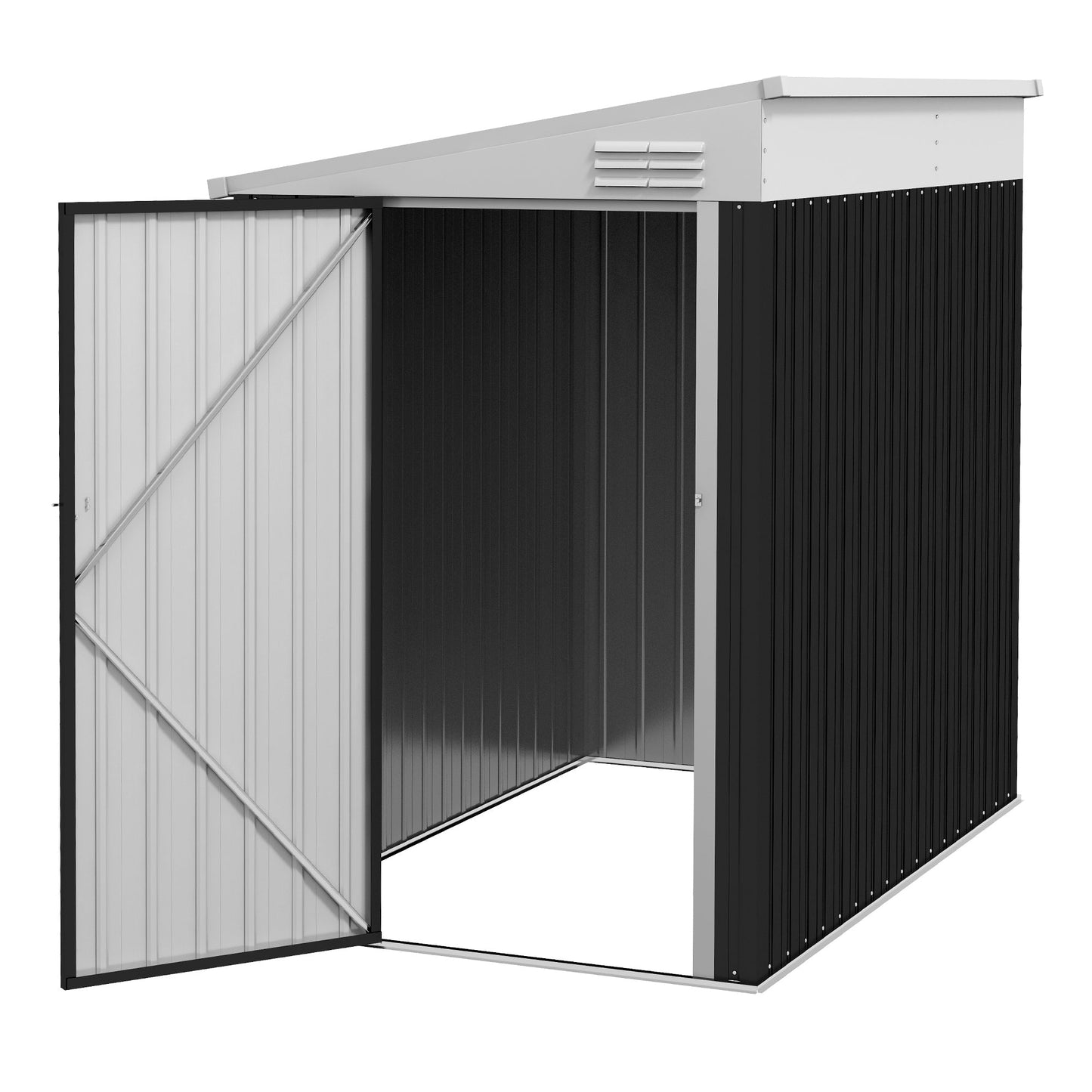 4' x 6' Steel Garden Storage Shed Lean to Shed Outdoor Metal Tool House with Lockable Door and 2 Air Vents for Backyard, Patio, Lawn, Dark Grey