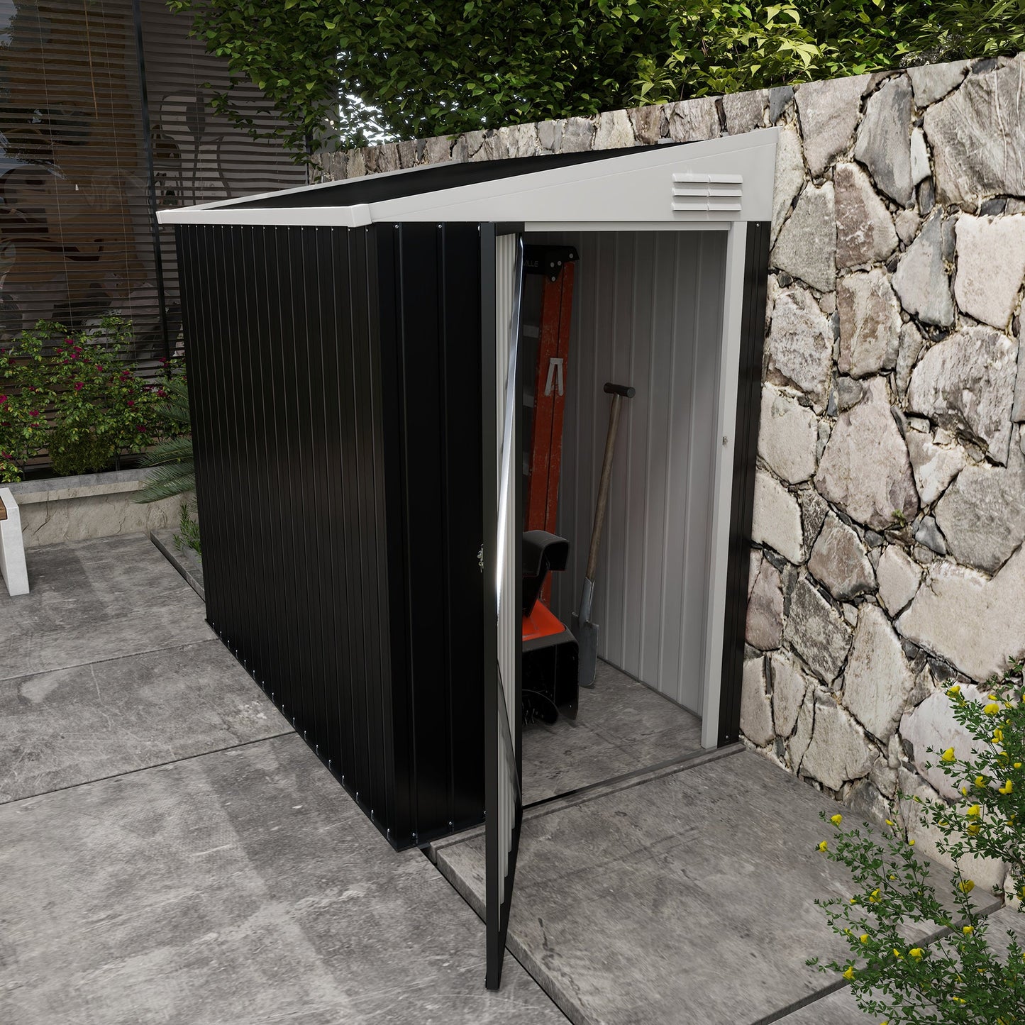 4' x 6' Steel Garden Storage Shed Lean to Shed Outdoor Metal Tool House with Lockable Door and 2 Air Vents for Backyard, Patio, Lawn, Dark Grey