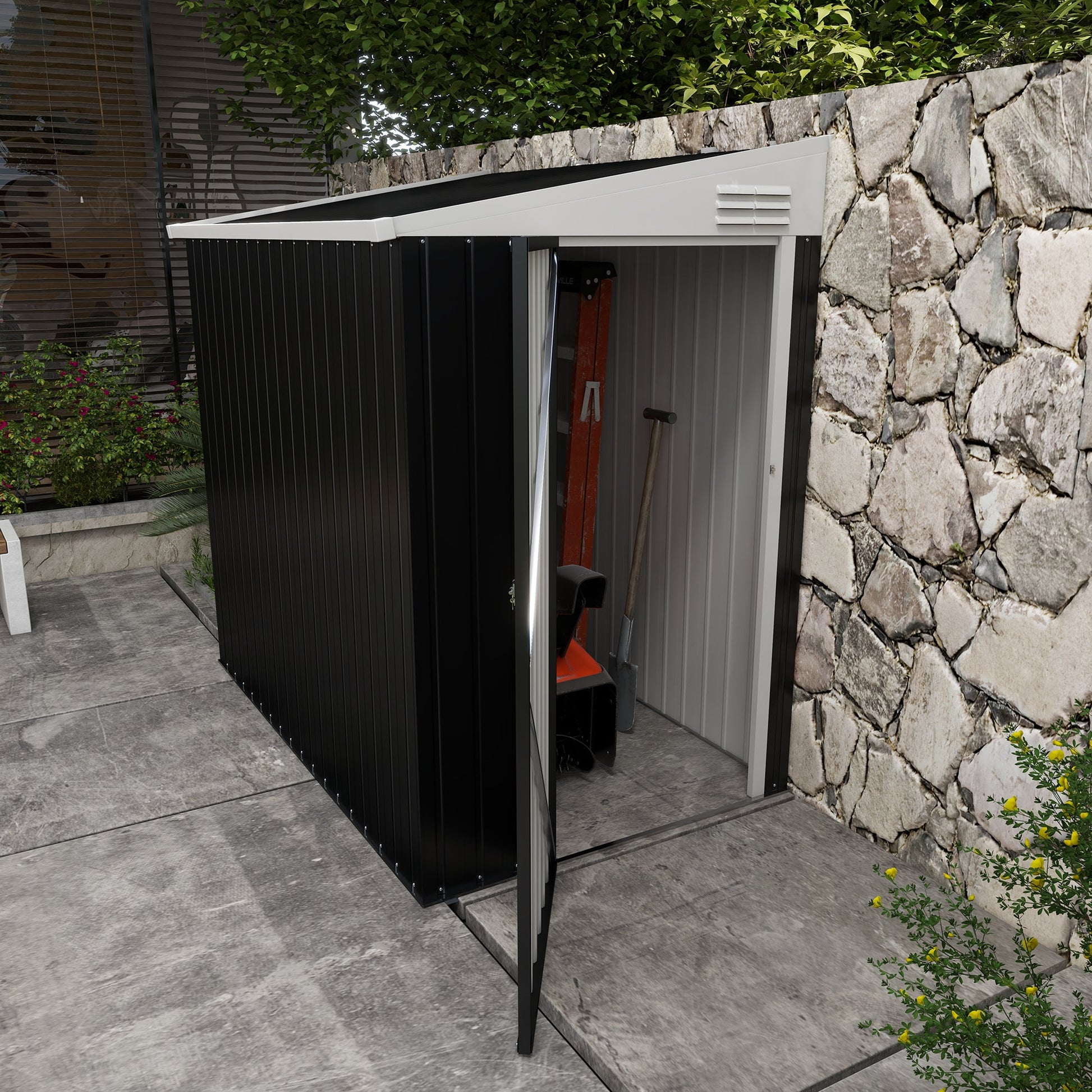 4' x 6' Steel Garden Storage Shed Lean to Shed Outdoor Metal Tool House with Lockable Door and 2 Air Vents for Backyard, Patio, Lawn, Dark Grey