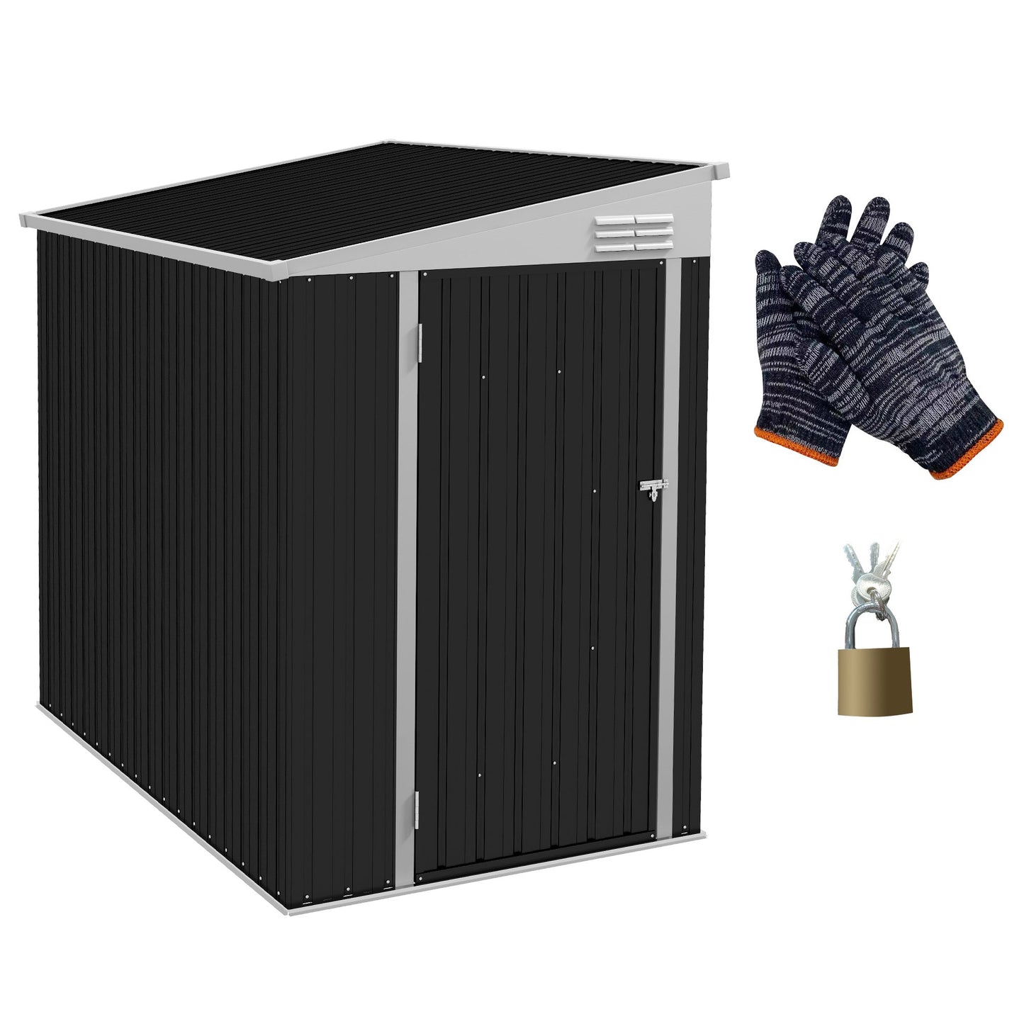 4' x 6' Steel Garden Storage Shed Lean to Shed Outdoor Metal Tool House with Lockable Door and 2 Air Vents for Backyard, Patio, Lawn, Dark Grey
