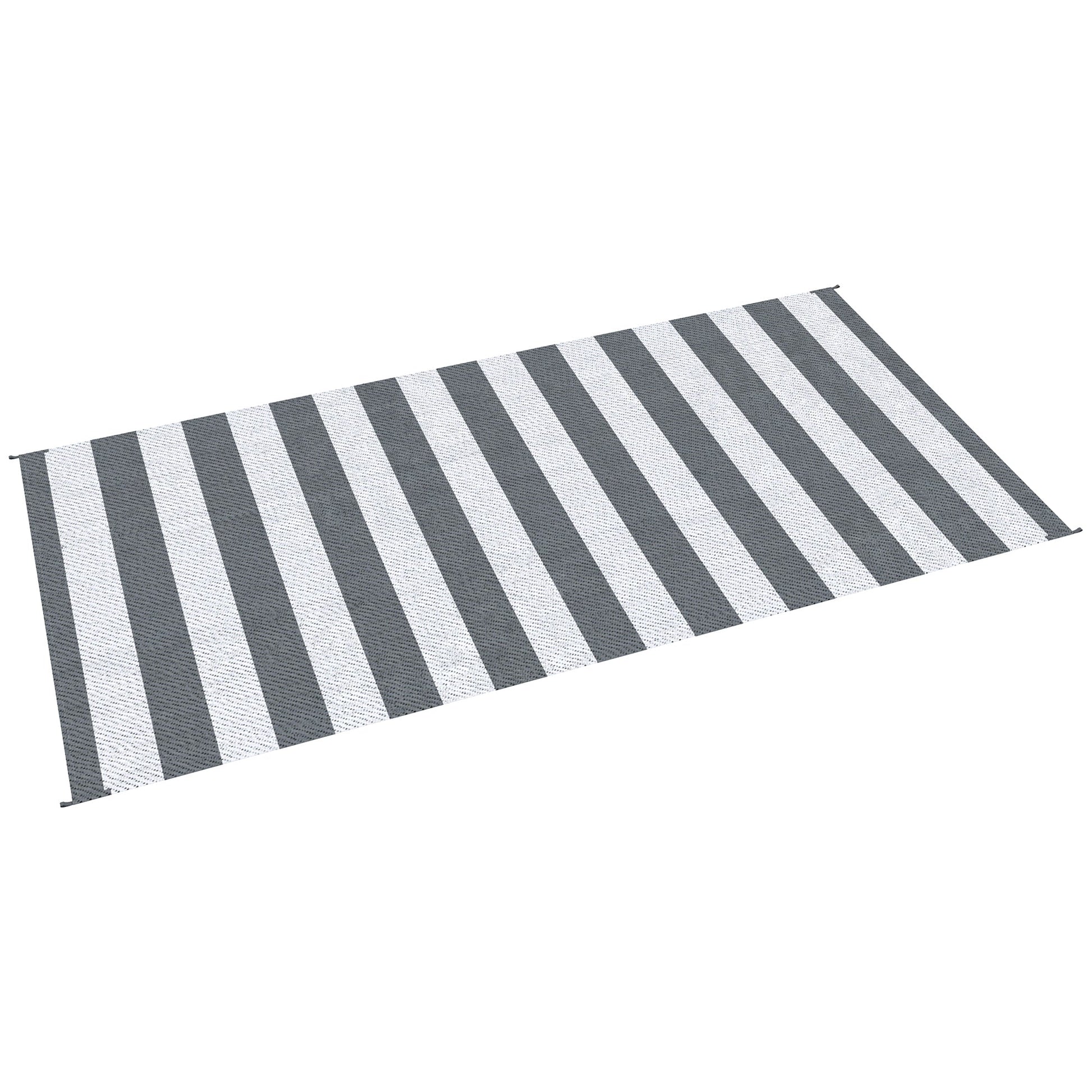 Reversible Outdoor RV Rug, 9' x 18' Patio Floor Mat with Carry Bag, Outdoor Carpet for Backyard, Deck, Picnic, Beach, Camping, Striped, Grey and White