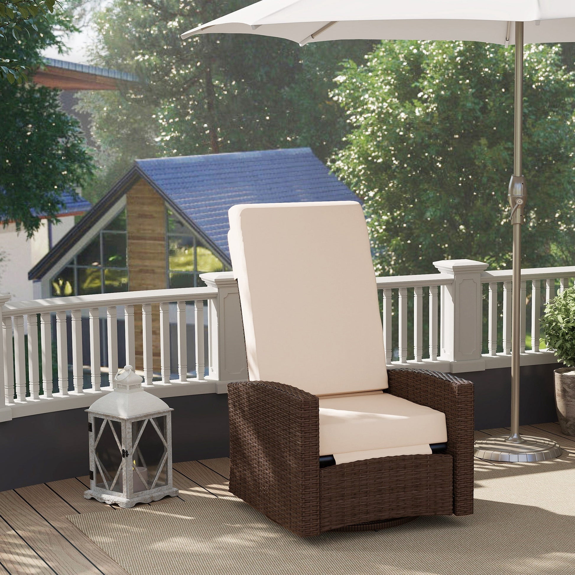 PE Rattan Outdoor Swivel Chair with 360° Swivel, Wicker Patio Chair with Footrest, Soft Cushion and Armrest for Patio, Garden, Backyard, Cream White