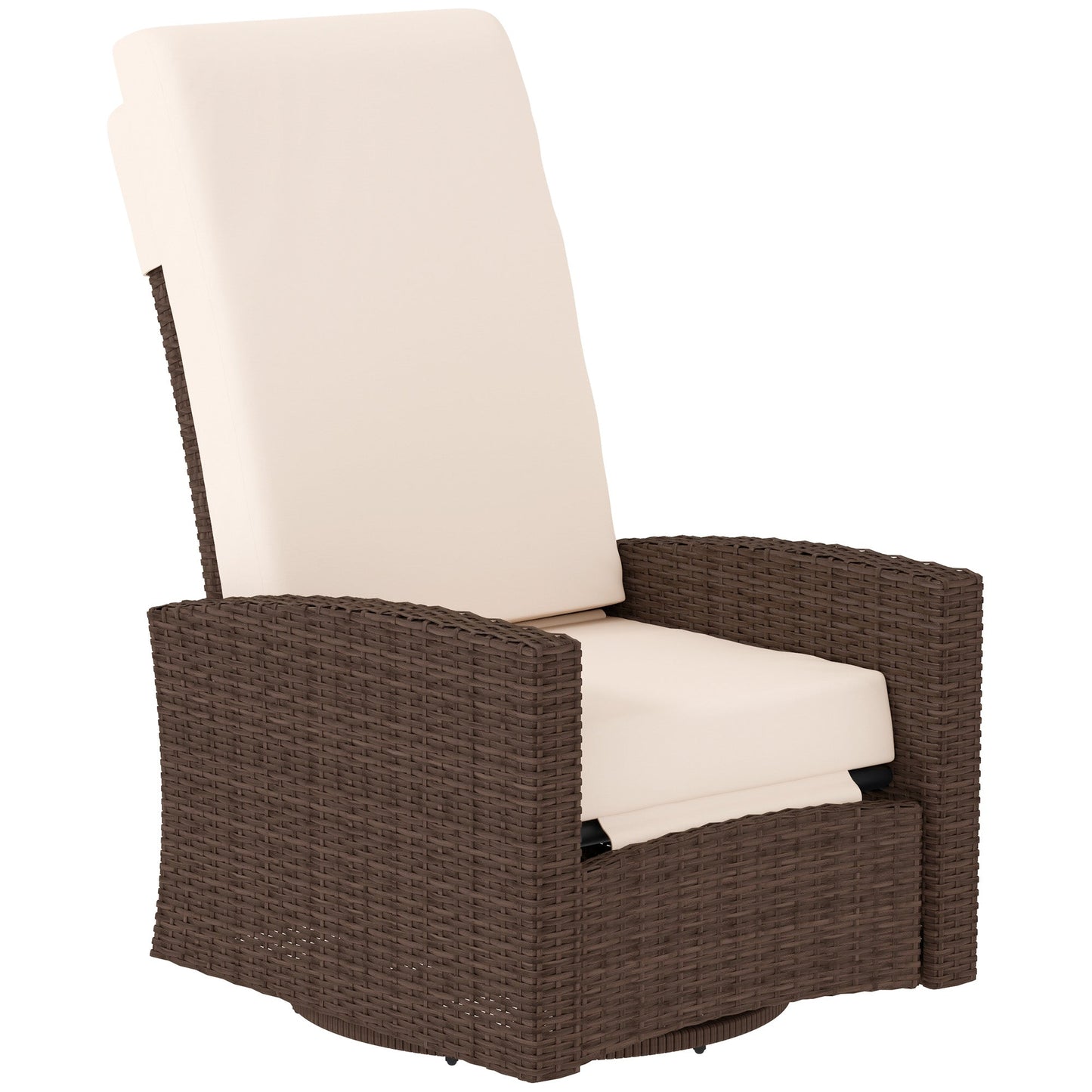 PE Rattan Outdoor Swivel Chair with 360° Swivel, Wicker Patio Chair with Footrest, Soft Cushion and Armrest for Patio, Garden, Backyard, Cream White