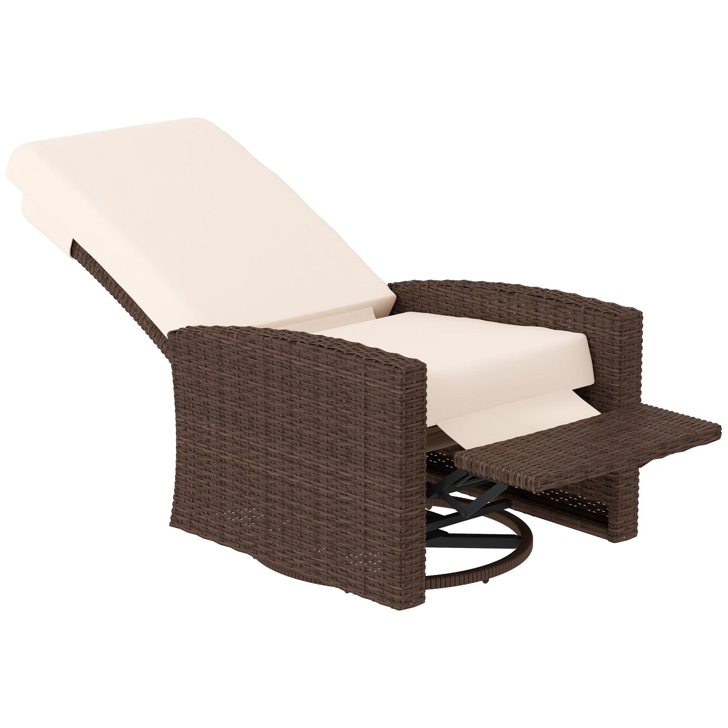 PE Rattan Outdoor Swivel Chair with 360° Swivel, Wicker Patio Chair with Footrest, Soft Cushion and Armrest for Patio, Garden, Backyard, Cream White