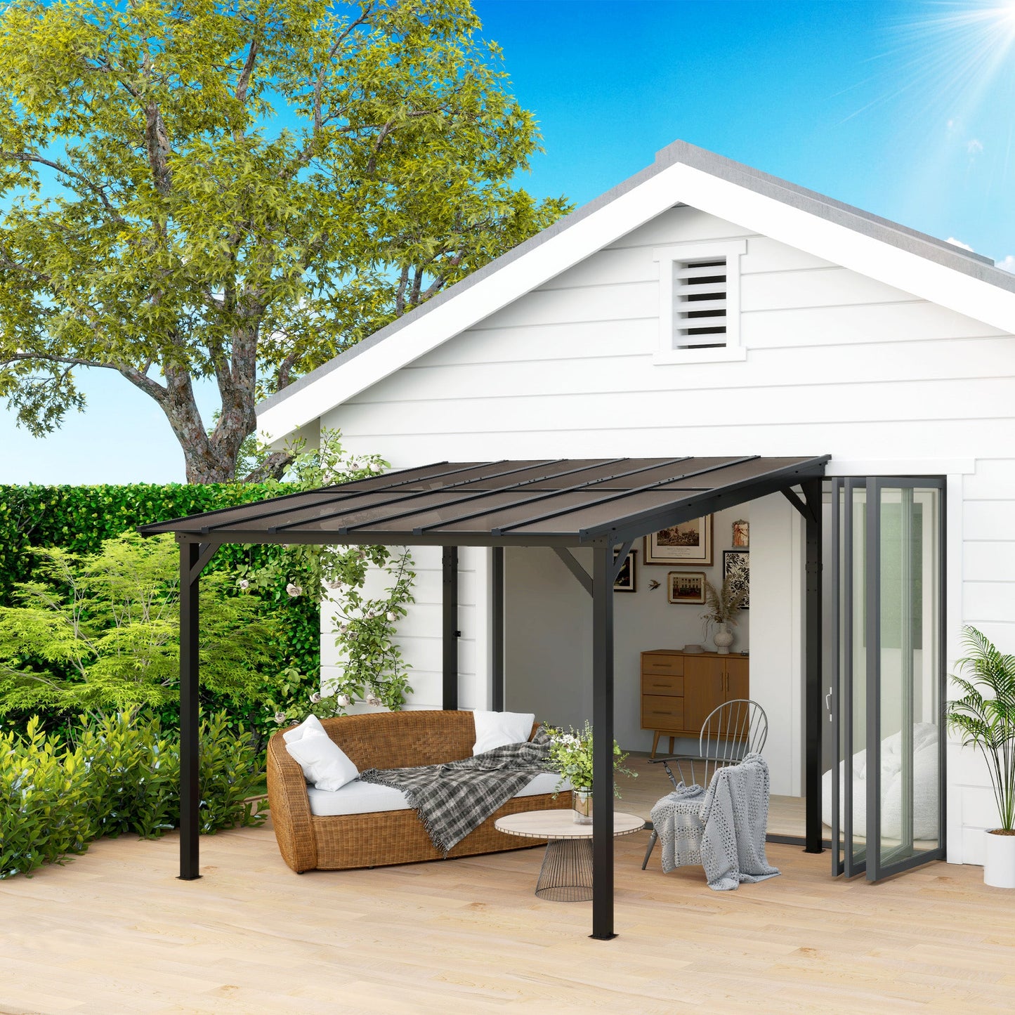 10' x 10' Outdoor Pergola with UPF 50+ and Waterproof Polycarbonate Roof, Wall-Mounted / Free Standing Hardtop Gazebo, Wind-resistant for Patio Deck Backyard, Dark Grey