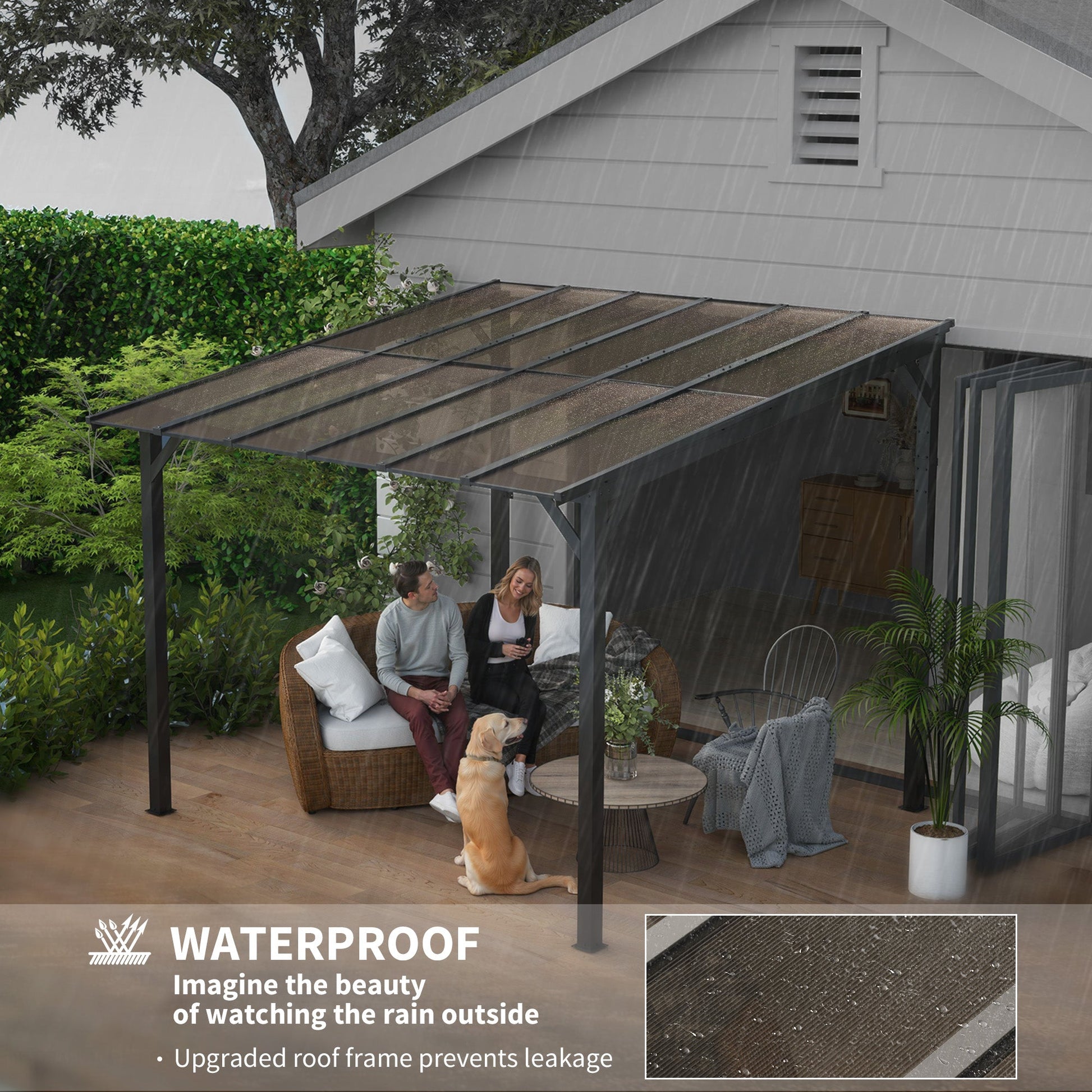 10' x 10' Outdoor Pergola with UPF 50+ and Waterproof Polycarbonate Roof, Wall-Mounted / Free Standing Hardtop Gazebo, Wind-resistant for Patio Deck Backyard, Dark Grey