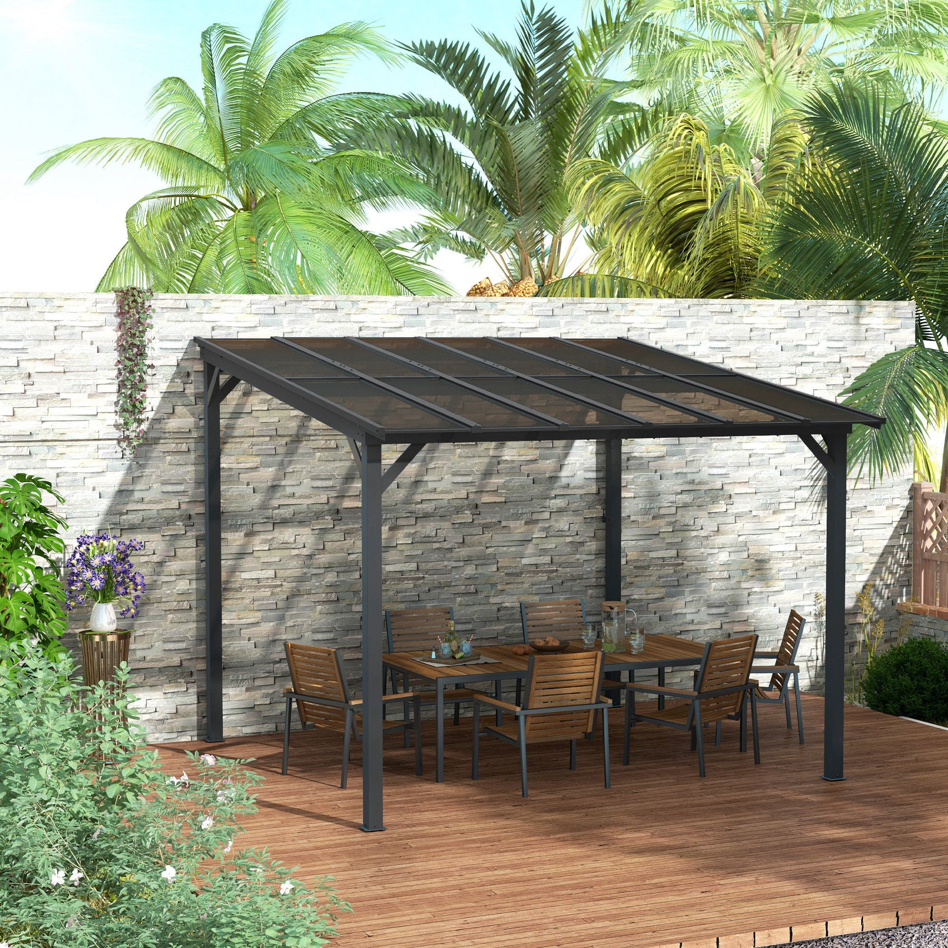 10' x 10' Outdoor Pergola with UPF 50+ and Waterproof Polycarbonate Roof, Wall-Mounted / Free Standing Hardtop Gazebo, Wind-resistant for Patio Deck Backyard, Dark Grey