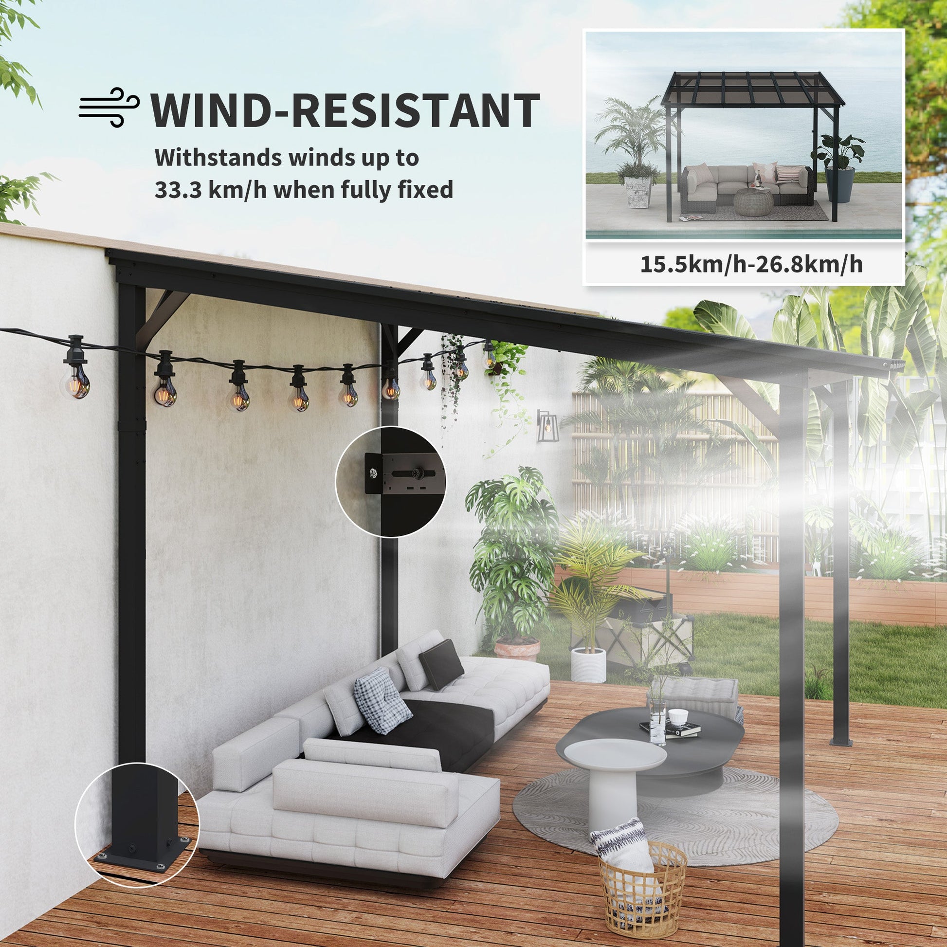 10' x 10' Outdoor Pergola with UPF 50+ and Waterproof Polycarbonate Roof, Wall-Mounted / Free Standing Hardtop Gazebo, Wind-resistant for Patio Deck Backyard, Dark Grey