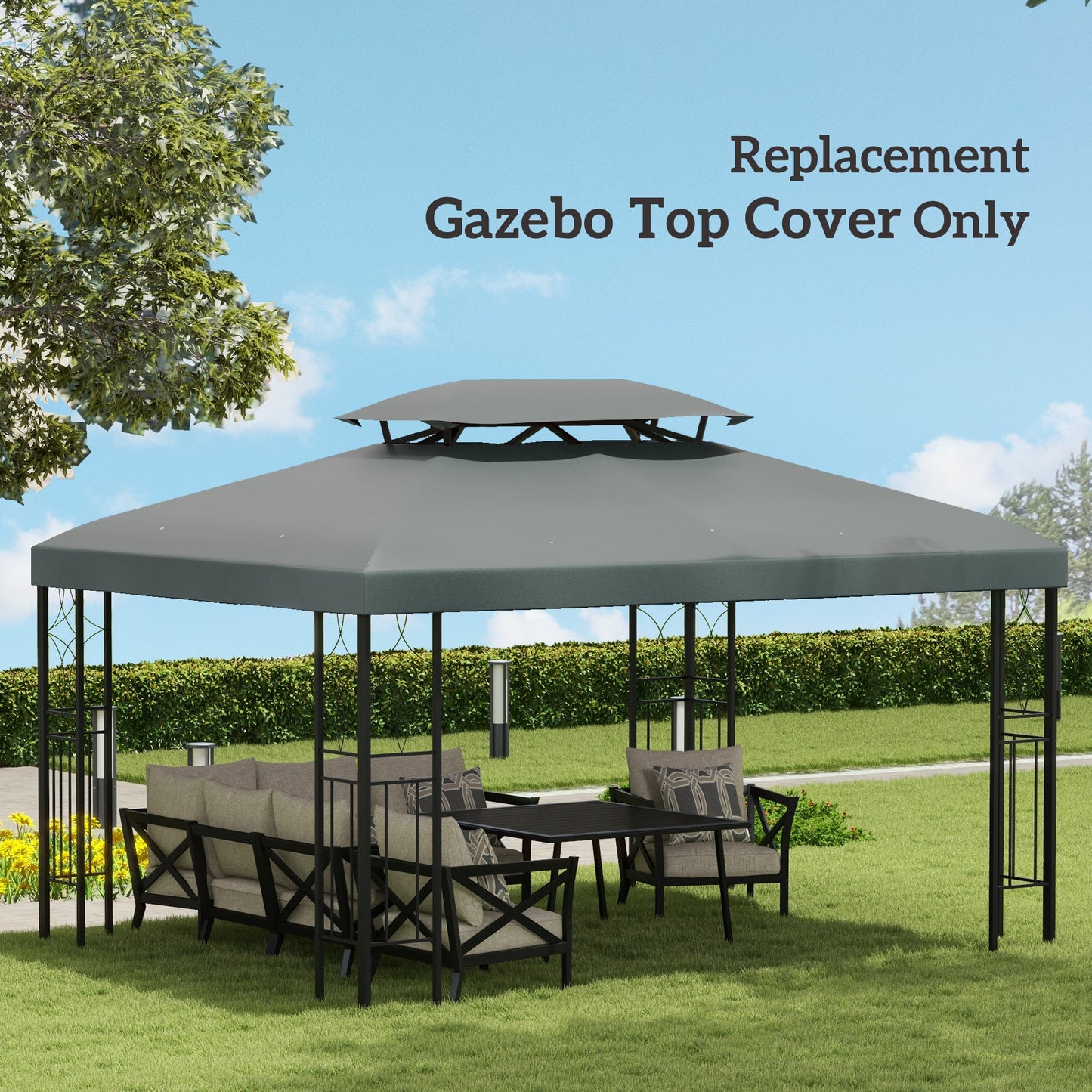 13.1' x 9.8' Gazebo Replacement Canopy 2 Tier Top UV Cover Pavilion Garden Patio Outdoor, Deep Grey (TOP ONLY)