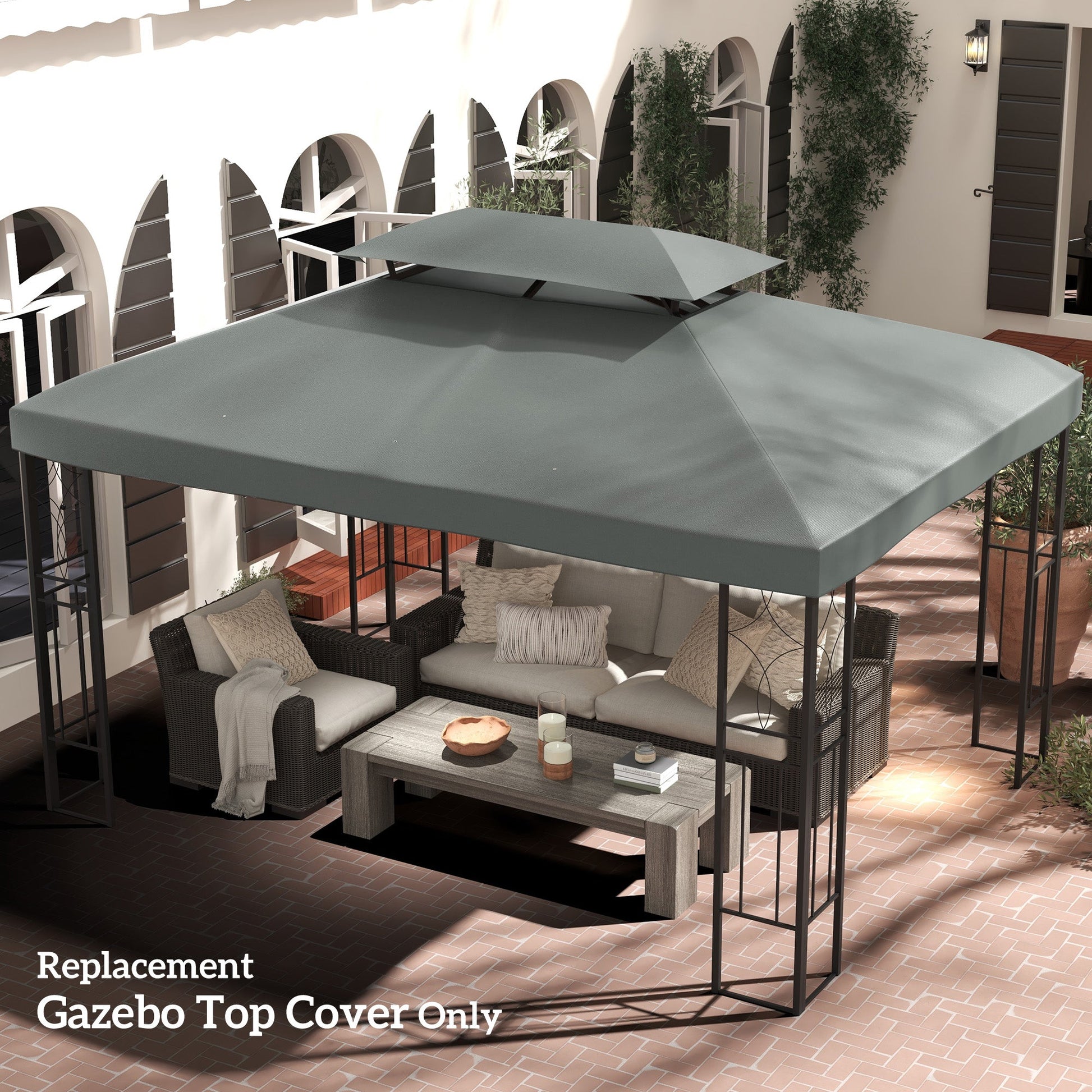 13.1' x 9.8' Gazebo Replacement Canopy 2 Tier Top UV Cover Pavilion Garden Patio Outdoor, Deep Grey (TOP ONLY)