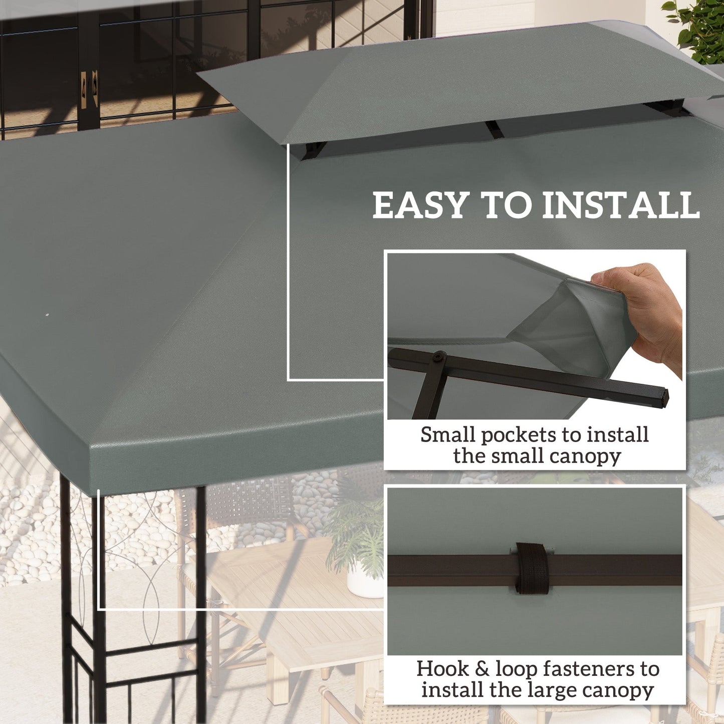 13.1' x 9.8' Gazebo Replacement Canopy 2 Tier Top UV Cover Pavilion Garden Patio Outdoor, Deep Grey (TOP ONLY)