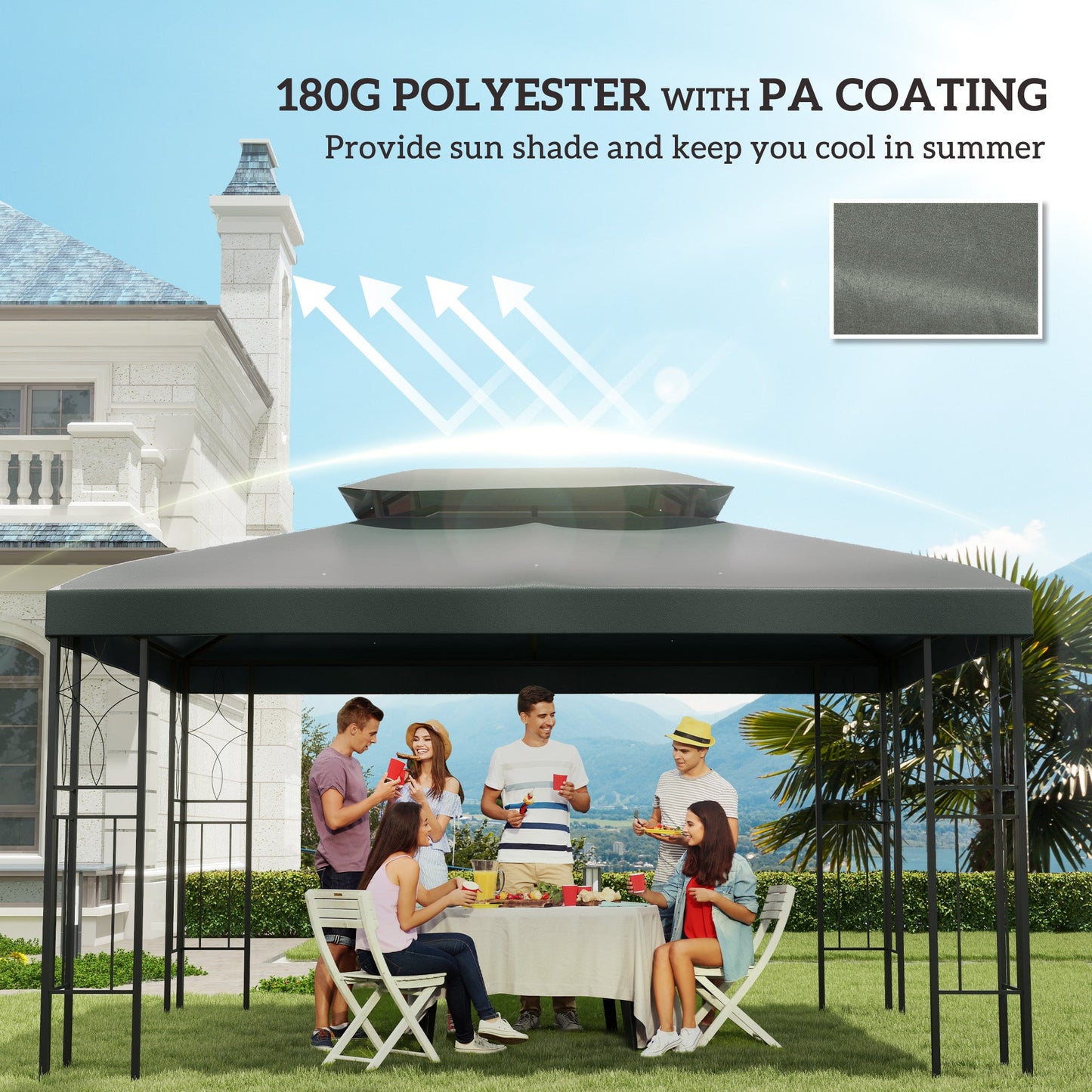 13.1' x 9.8' Gazebo Replacement Canopy 2 Tier Top UV Cover Pavilion Garden Patio Outdoor, Deep Grey (TOP ONLY)