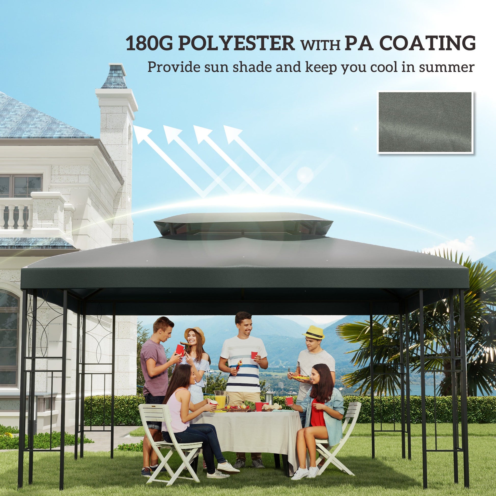 13.1' x 9.8' Gazebo Replacement Canopy 2 Tier Top UV Cover Pavilion Garden Patio Outdoor, Deep Grey (TOP ONLY)