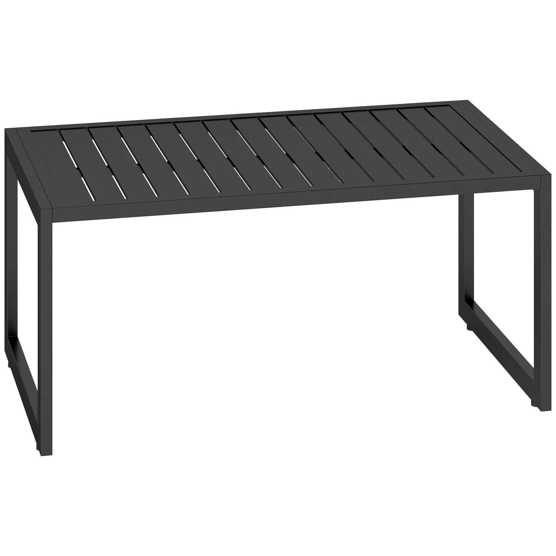 Aluminum Outdoor Coffee Table, 35" Patio Coffee Table with Slatted Tabletop and Adjustable Foot Pads for Garden, Lawn, Balcony, Black