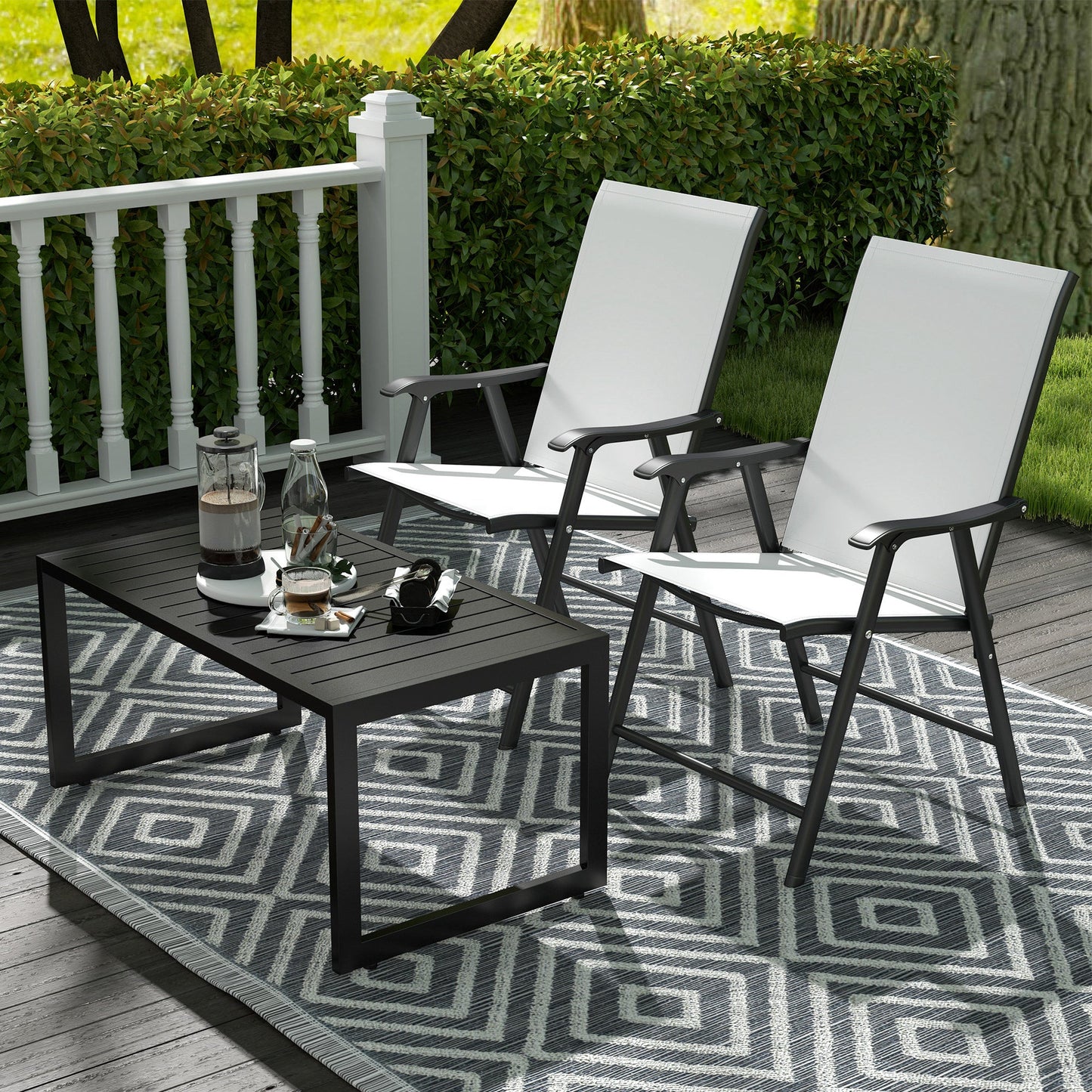 Aluminum Outdoor Coffee Table, 35" Patio Coffee Table with Slatted Tabletop and Adjustable Foot Pads for Garden, Lawn, Balcony, Black