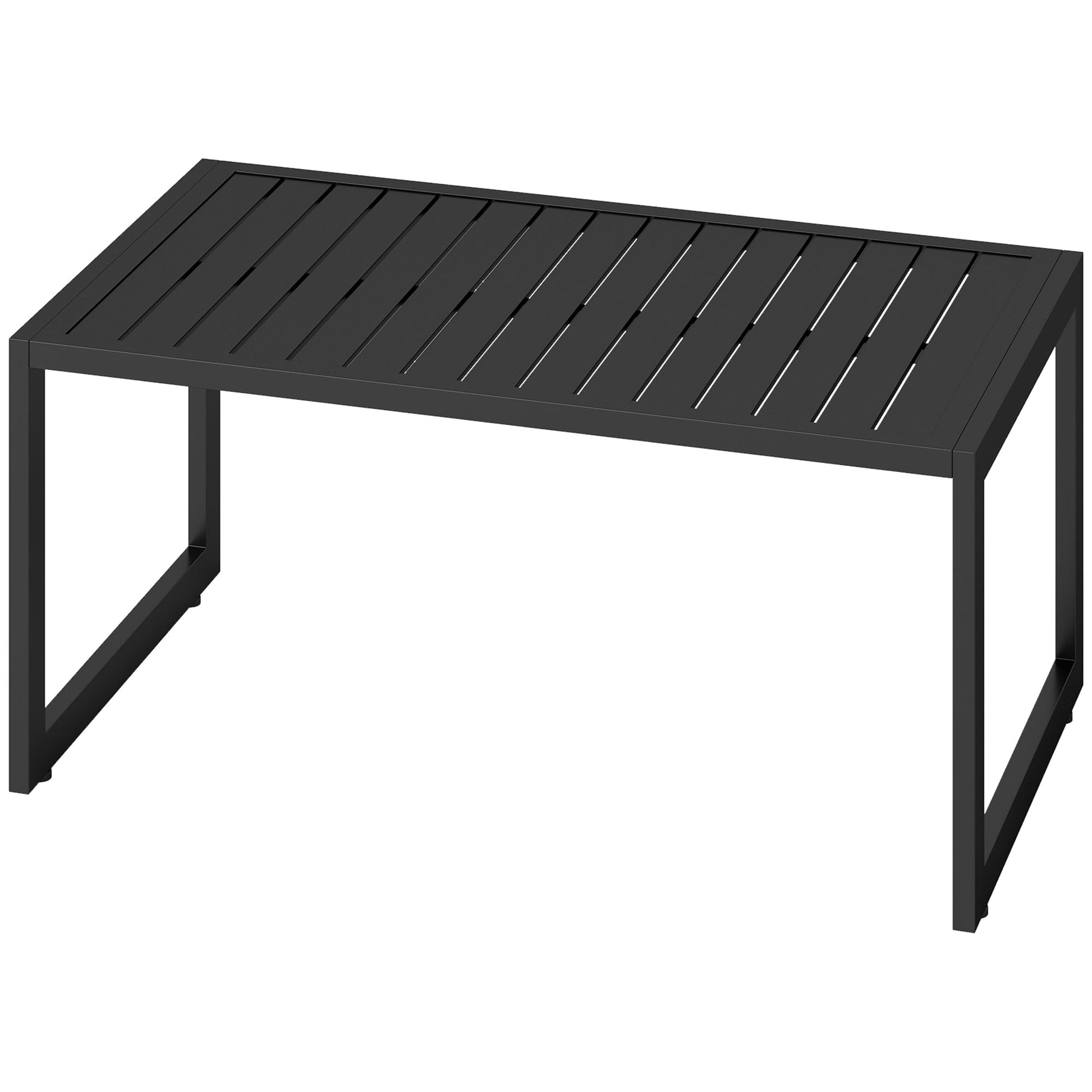 Aluminum Outdoor Coffee Table, 35" Patio Coffee Table with Slatted Tabletop and Adjustable Foot Pads for Garden, Lawn, Balcony, Black