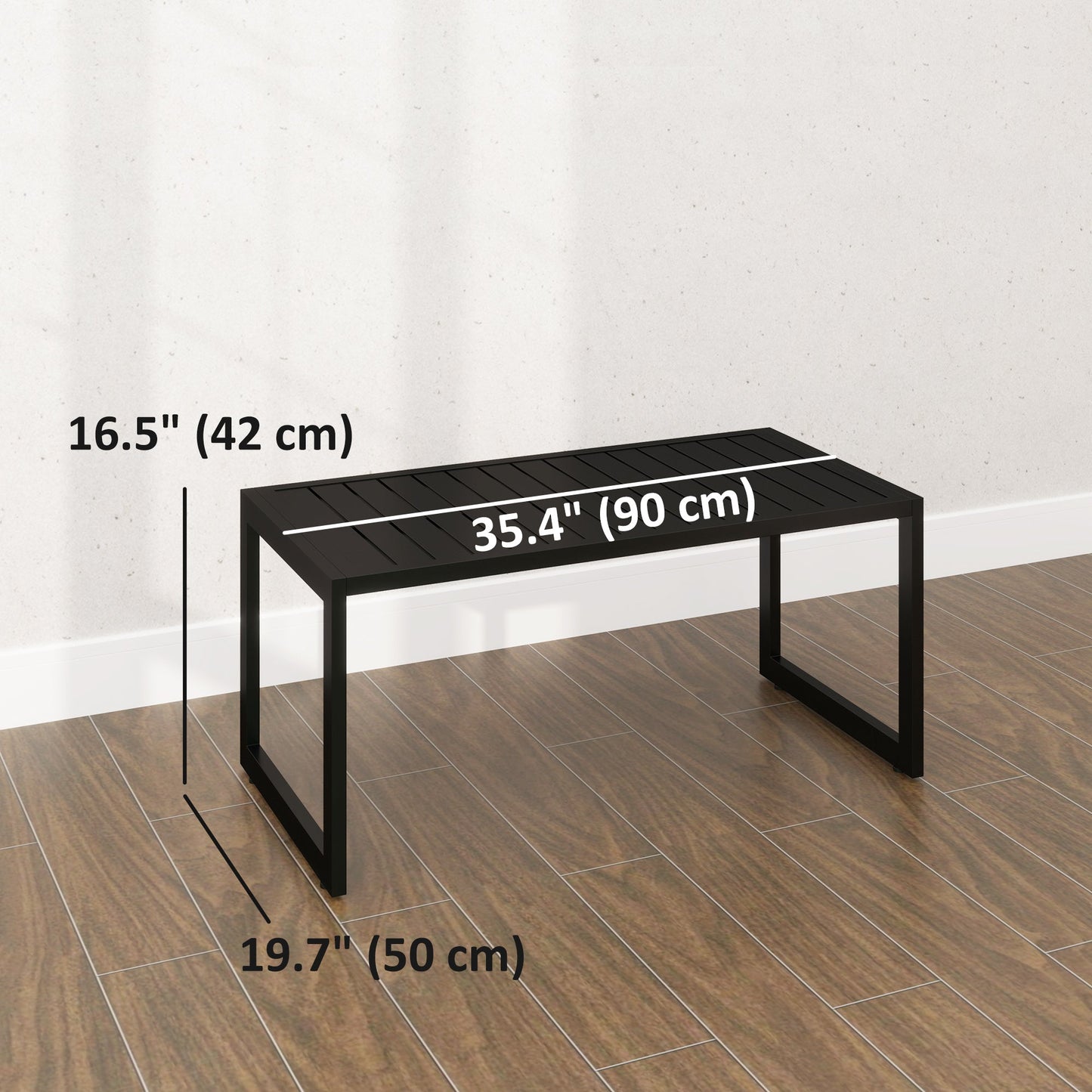 Aluminum Outdoor Coffee Table, 35" Patio Coffee Table with Slatted Tabletop and Adjustable Foot Pads for Garden, Lawn, Balcony, Black