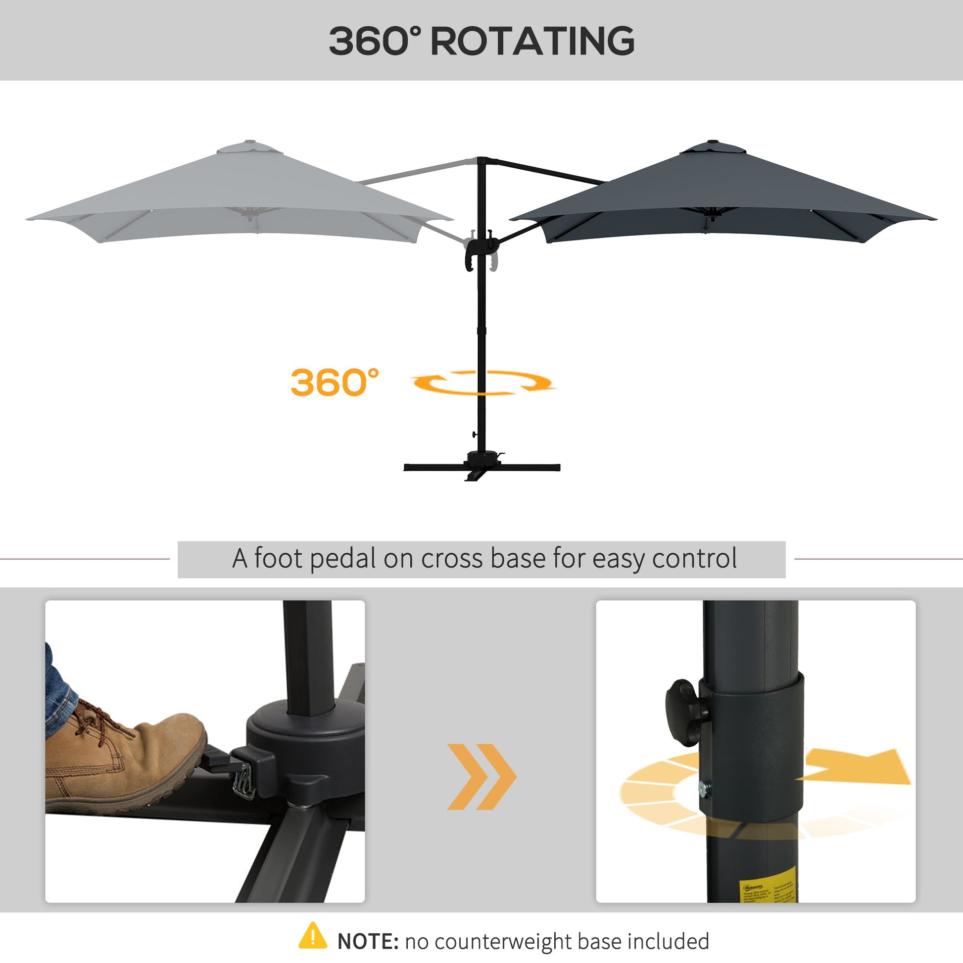 10x10ft Cantilever Umbrella with 4 Adjustable Angle and Rotation, Square Top Market Parasol with Aluminum Pole and Ribs for Backyard Patio Outdoor Area, Dark Grey