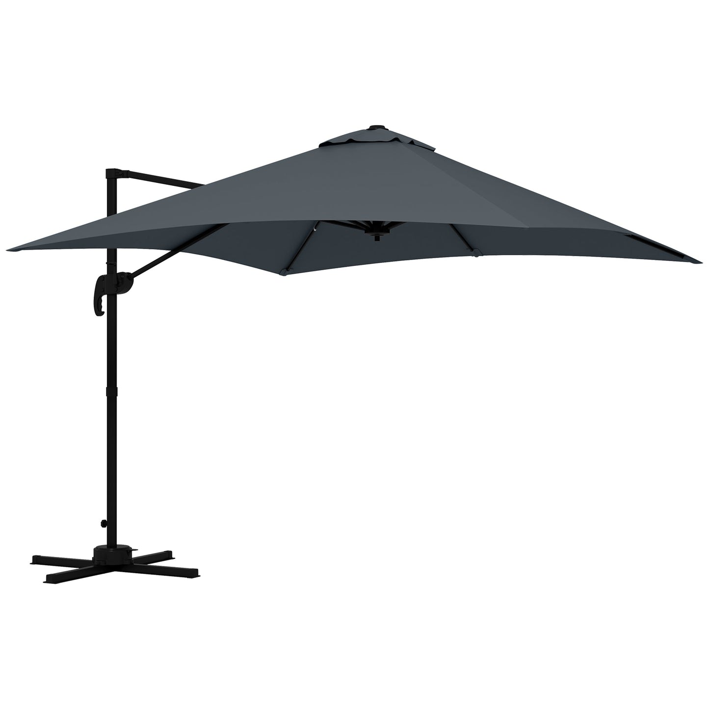 10x10ft Cantilever Umbrella with 4 Adjustable Angle and Rotation, Square Top Market Parasol with Aluminum Pole and Ribs for Backyard Patio Outdoor Area, Dark Grey