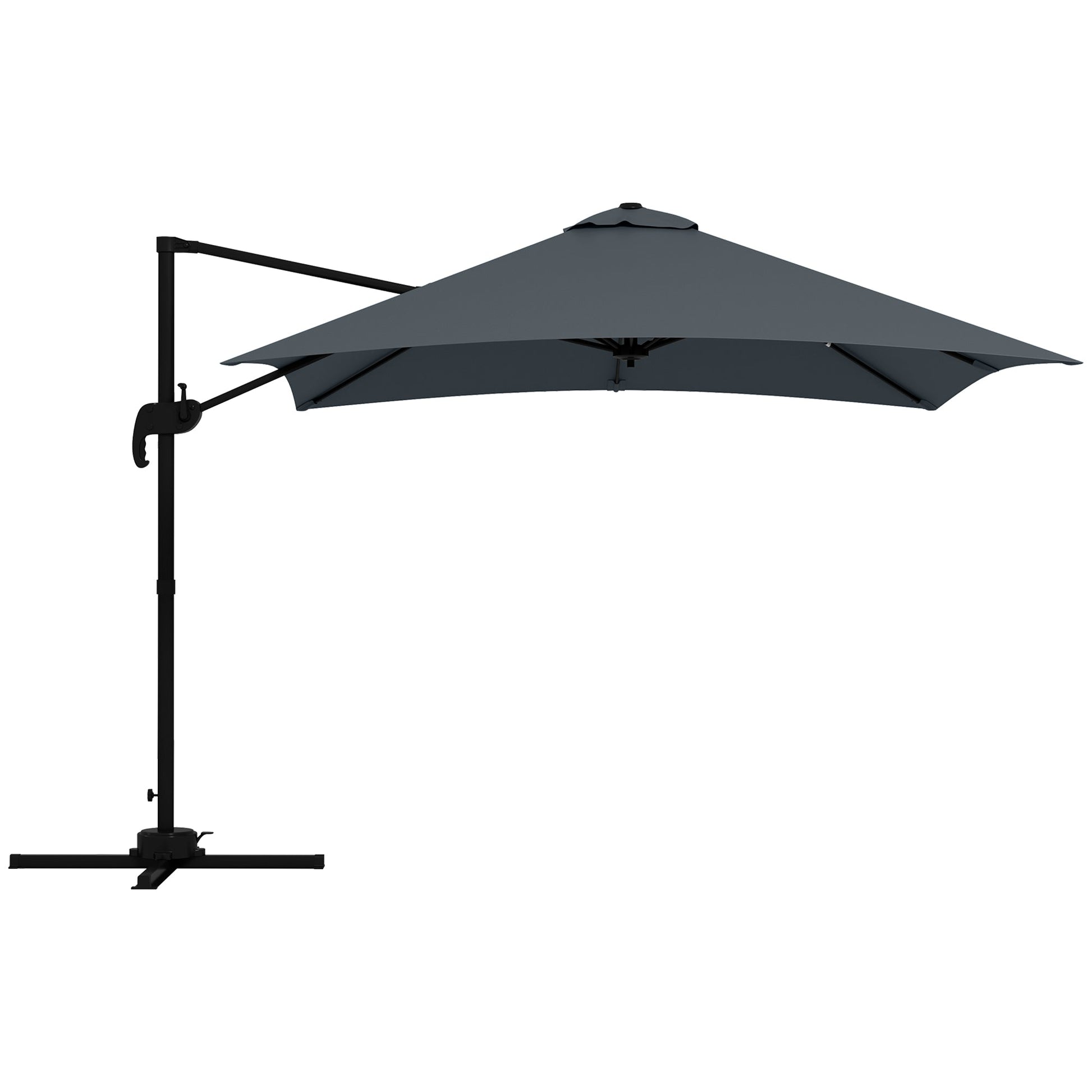 10x10ft Cantilever Umbrella with 4 Adjustable Angle and Rotation, Square Top Market Parasol with Aluminum Pole and Ribs for Backyard Patio Outdoor Area, Dark Grey