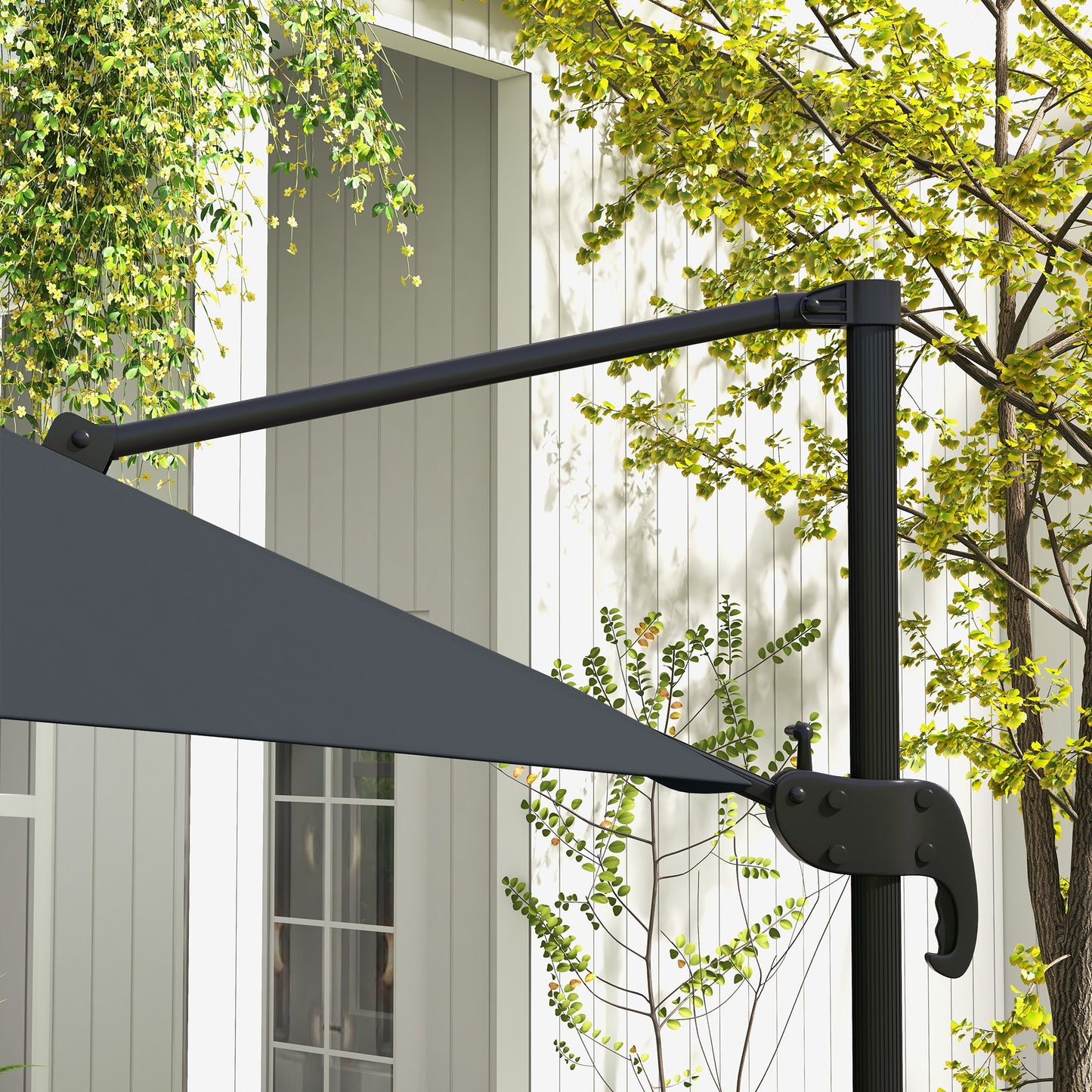 10x10ft Cantilever Umbrella with 4 Adjustable Angle and Rotation, Square Top Market Parasol with Aluminum Pole and Ribs for Backyard Patio Outdoor Area, Dark Grey