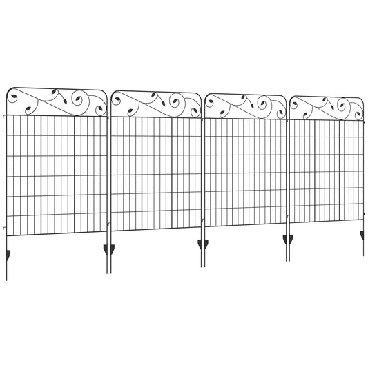 Garden Fence, 4 Pack Metal Fence Panels, 11.5' Animal Barrier & Decorative Border Flower Edging for Yard, Landscape, Patio, Outdoor Décor, 43" H, Square Vines