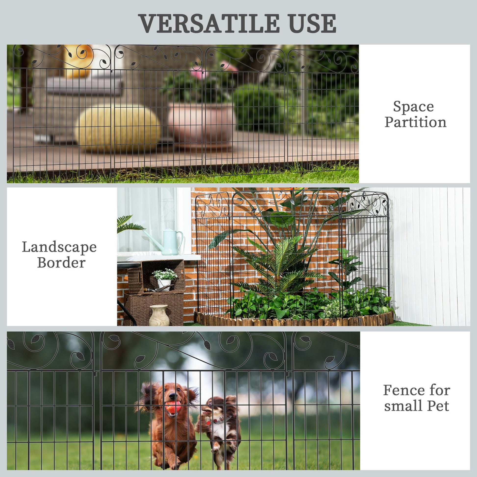 Garden Fence, 4 Pack Metal Fence Panels, 11.5' Animal Barrier & Decorative Border Flower Edging for Yard, Landscape, Patio, Outdoor Décor, 43" H, Square Vines
