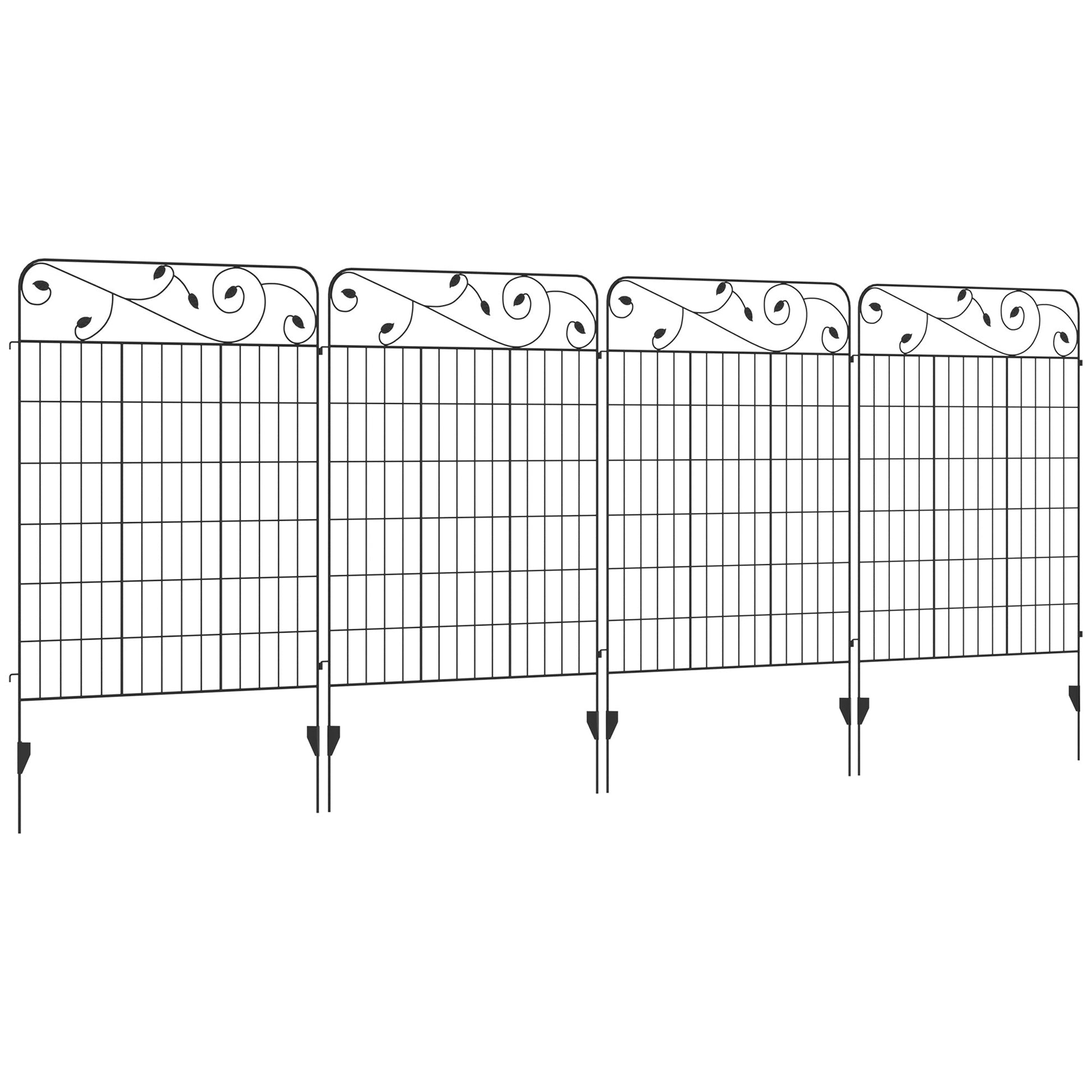 Garden Fence, 4 Pack Metal Fence Panels, 11.5' Animal Barrier & Decorative Border Flower Edging for Yard, Landscape, Patio, Outdoor Décor, 43" H, Square Vines