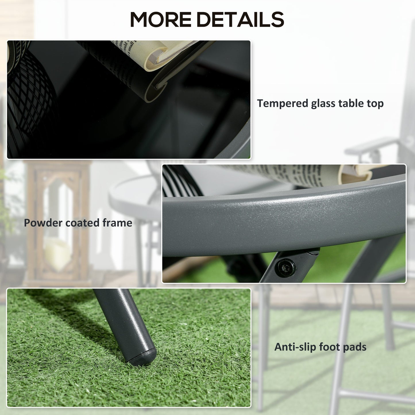 18" Outdoor Round Folding Table, Garden Side Table with Metal Frame and Tempered Glass Top for Patio, Picnic, Party, Wedding, Black