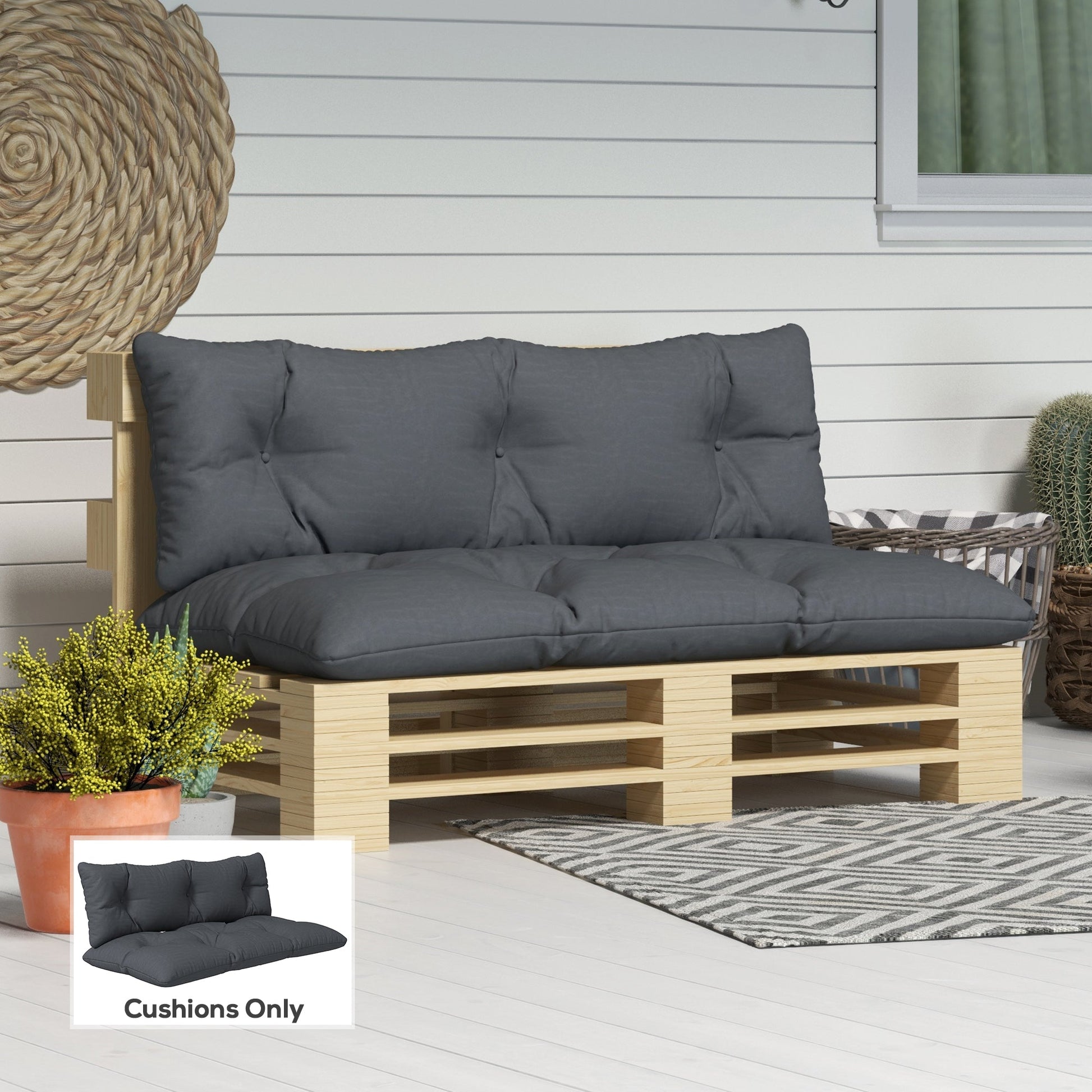 2 Seater 6" Thick Outdoor Seat Cushions with Back Cushion for Pallet, Loveseat Outdoor Furniture Cushions, Fade-Resistant Replacement Patio Cushions, Dark Grey
